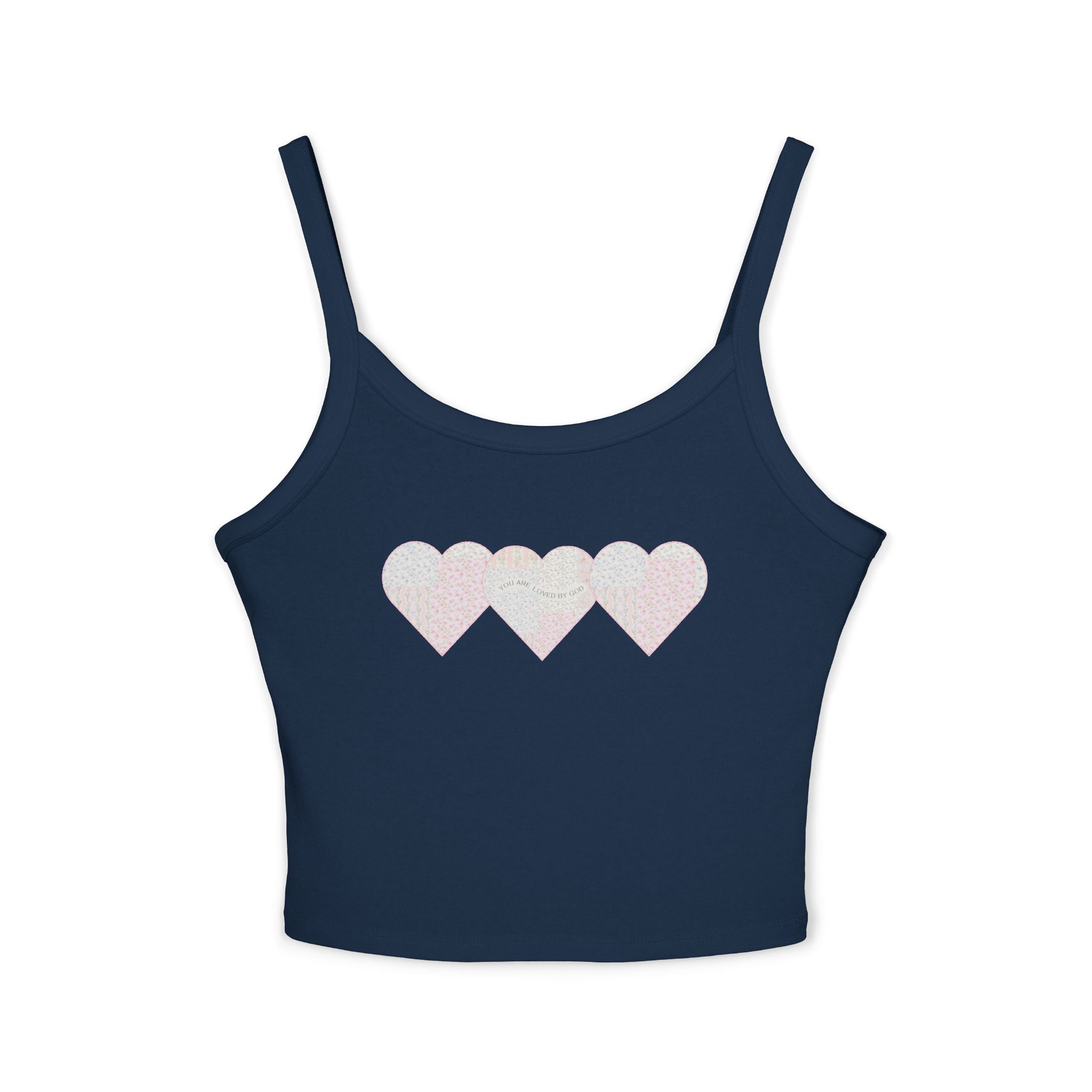You are Loved by God Patchwork Hearts Spaghetti Strap Tank Top