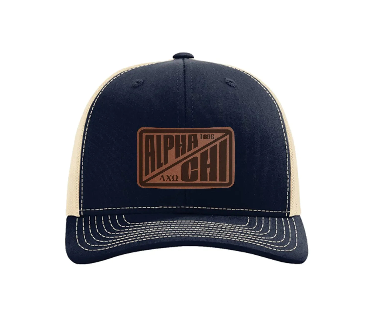 Alpha Chi Omega Richardson 112 Leatherette Patch Trucker Hat - Divide
