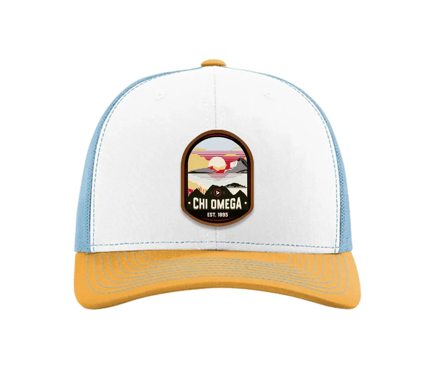 Chi Omega Richardson 112 UV Print Leatherette Patch Trucker Hat - Ventura