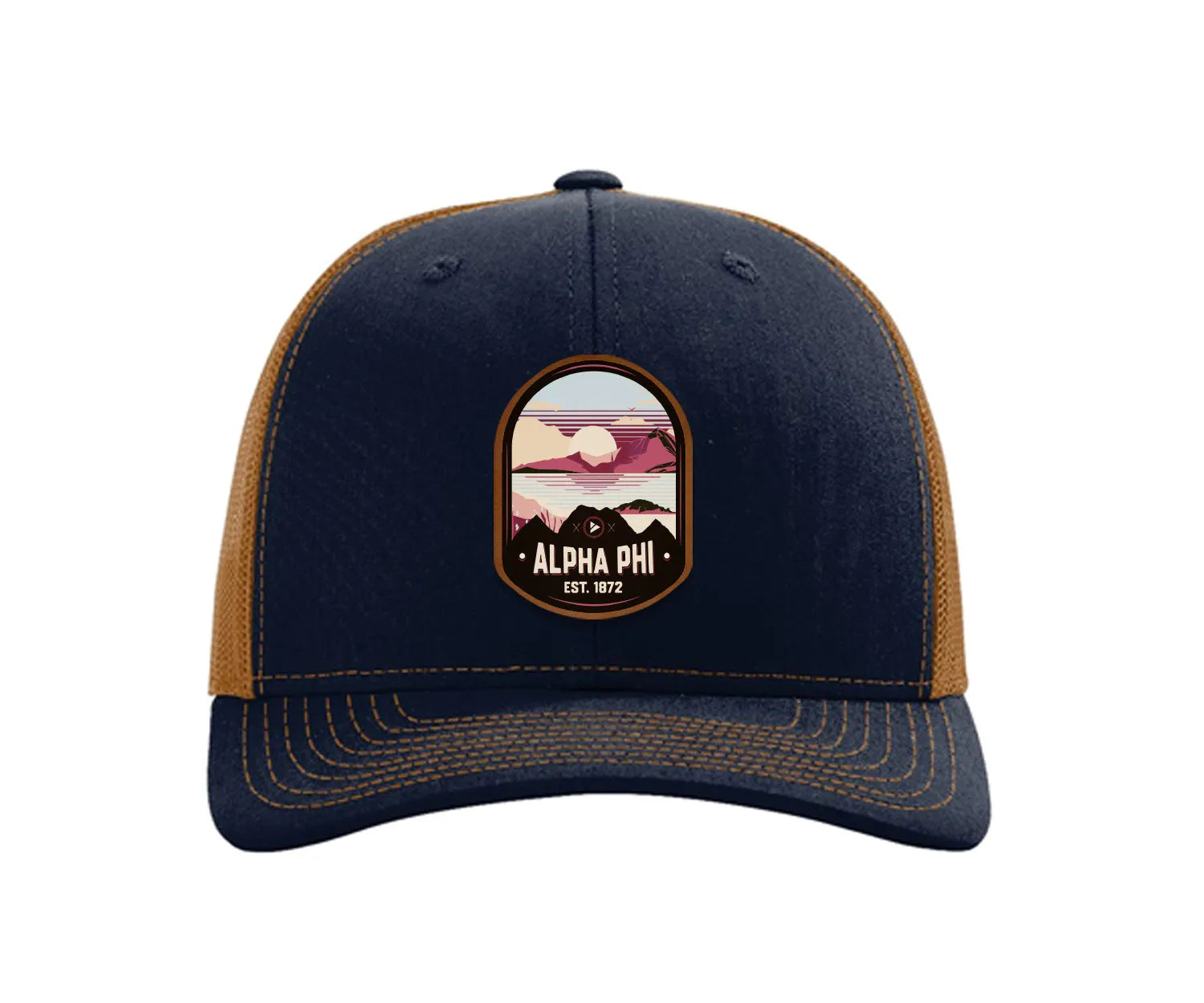 Alpha Phi Richardson 112 UV Print Leatherette Patch Trucker Hat - Ventura