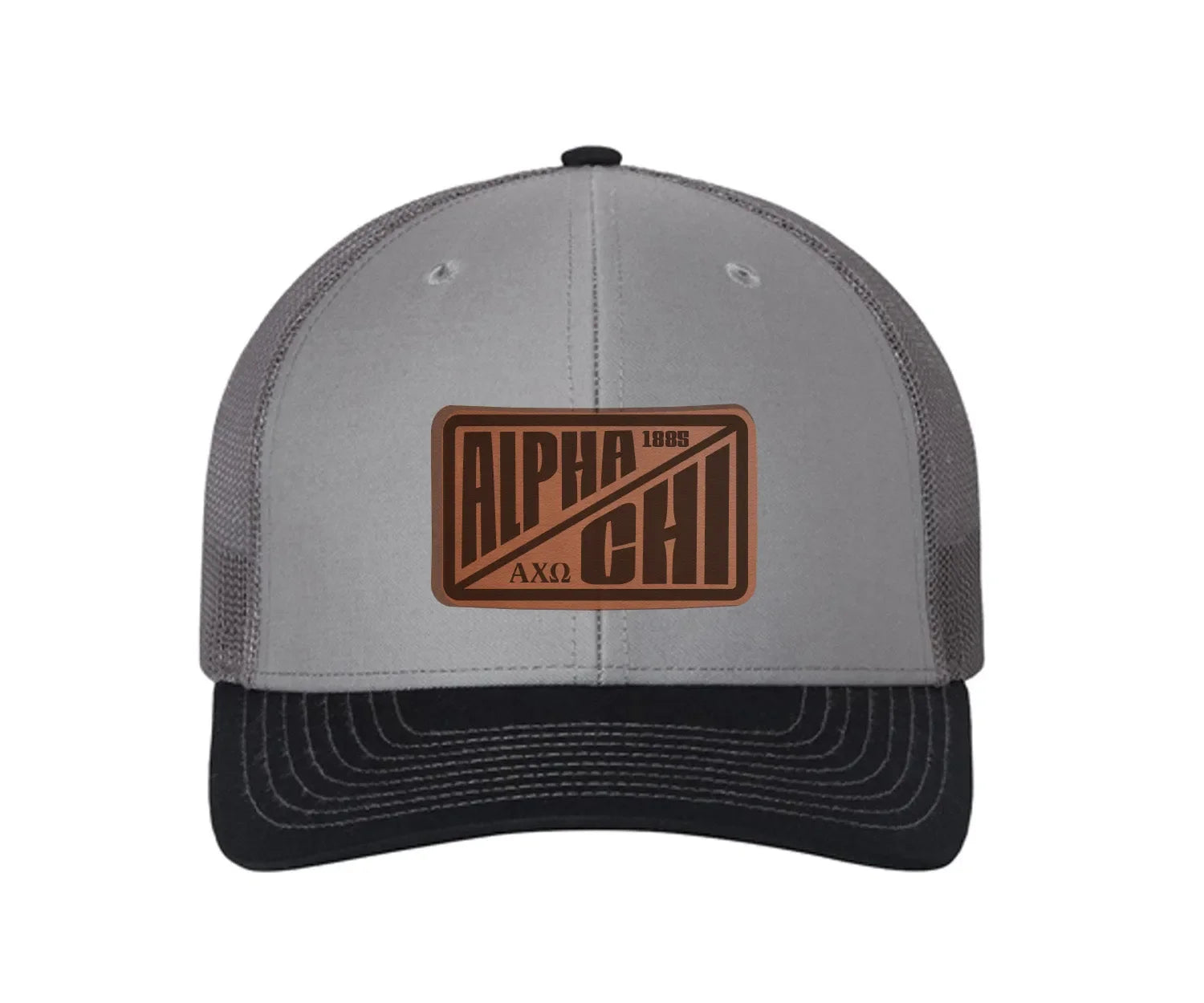 Alpha Chi Omega Richardson 112 Leatherette Patch Trucker Hat - Divide