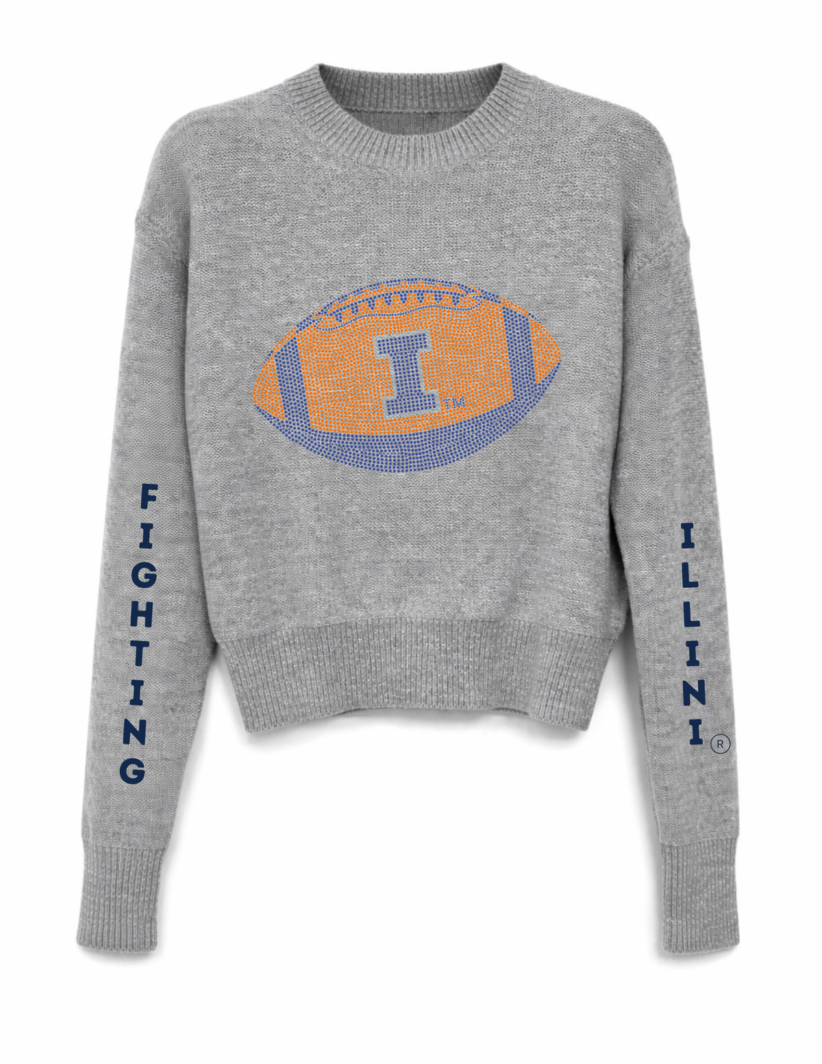 University of Illinois Gray Crewneck Fighting Illini Football Sweater
