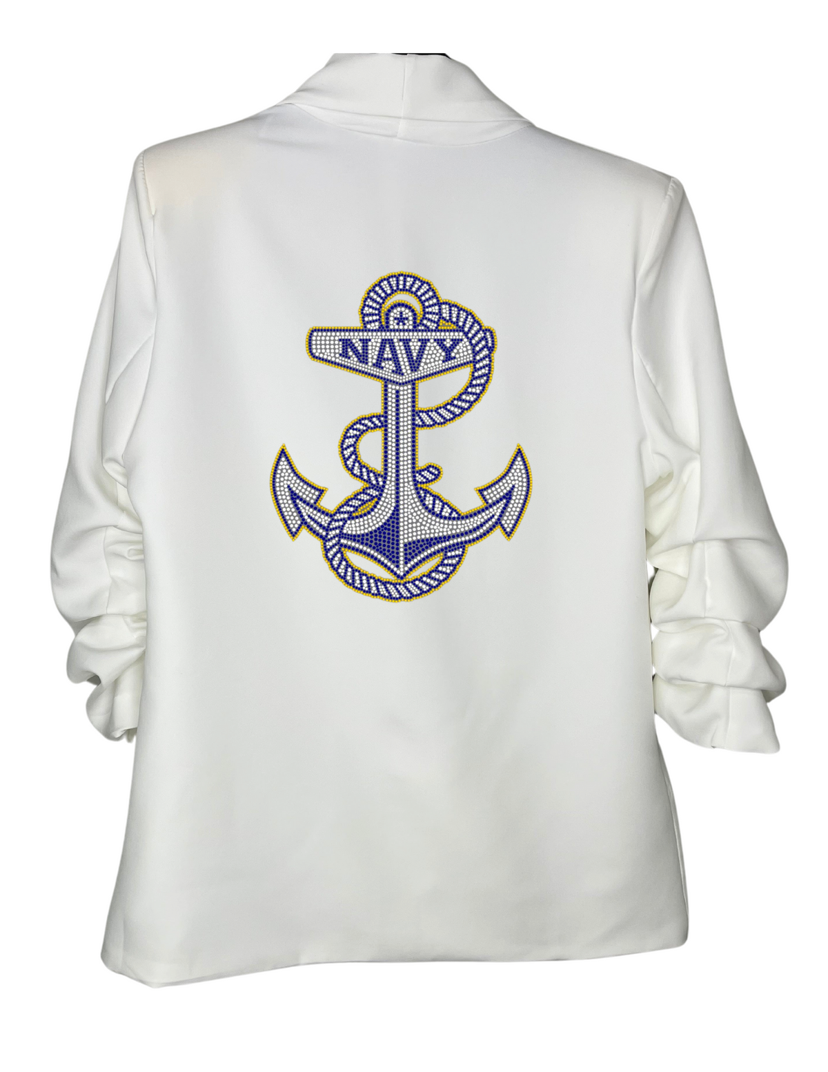 Game Day Blazer, Ruched White, Naval Academy Anchor