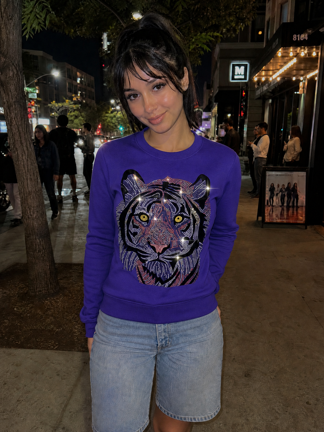 Tiger Face Purple Crewneck Sweatshirt