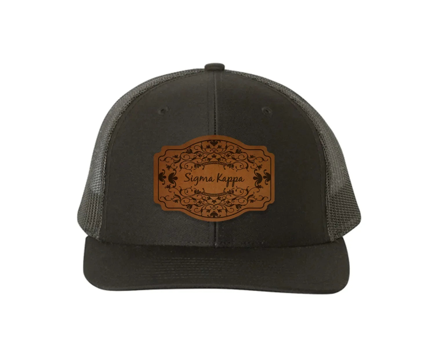 Sigma Kappa Richardson 112 Leatherette Patch Trucker Hat - Scroll