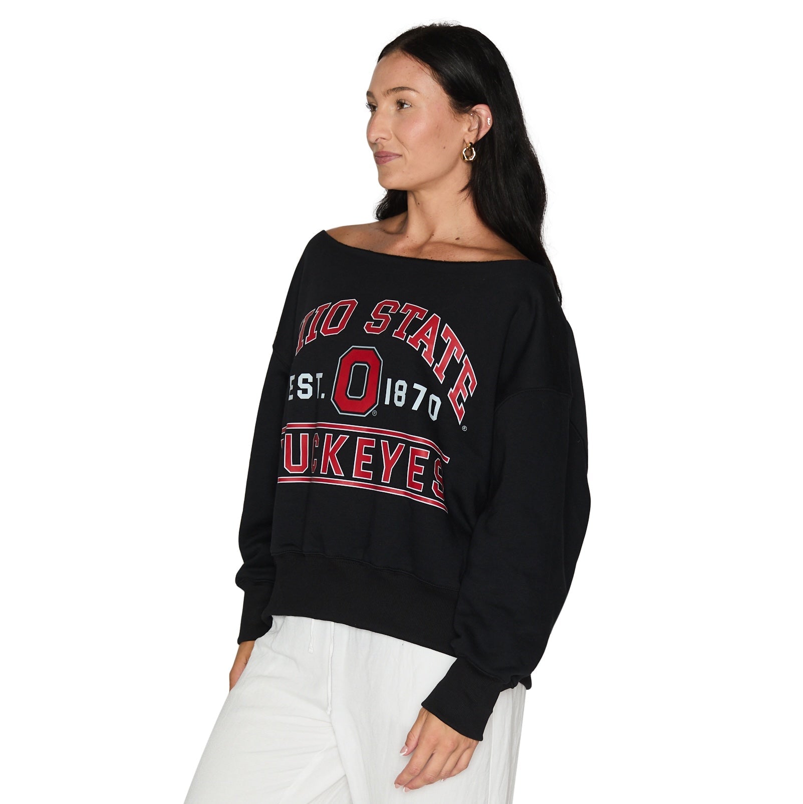 Ohio State OSU Buckeyes Black Off the Shoulder Sweatshirt