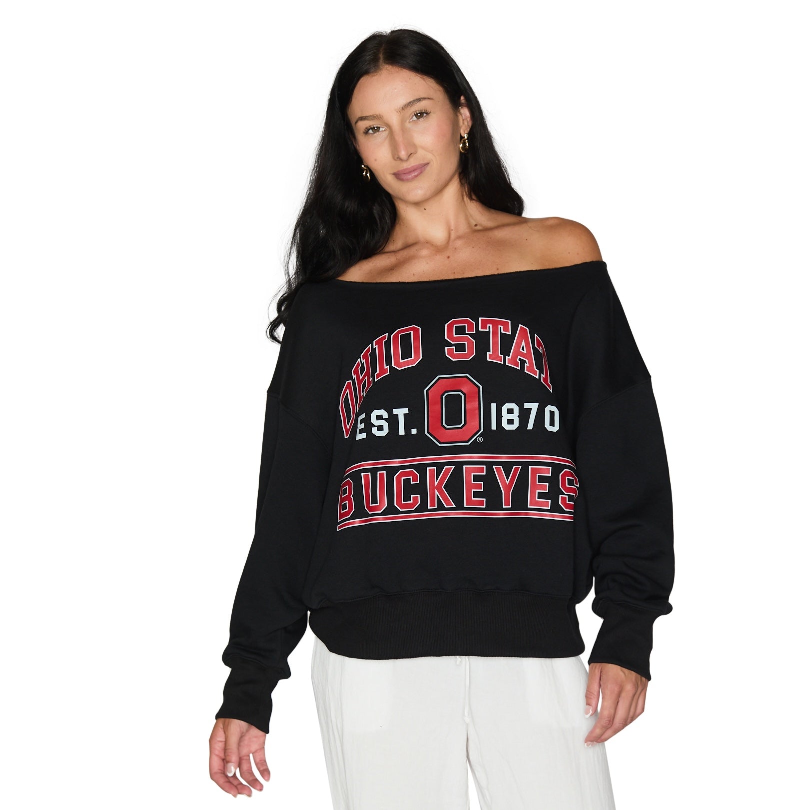 Ohio State OSU Buckeyes Black Off the Shoulder Sweatshirt