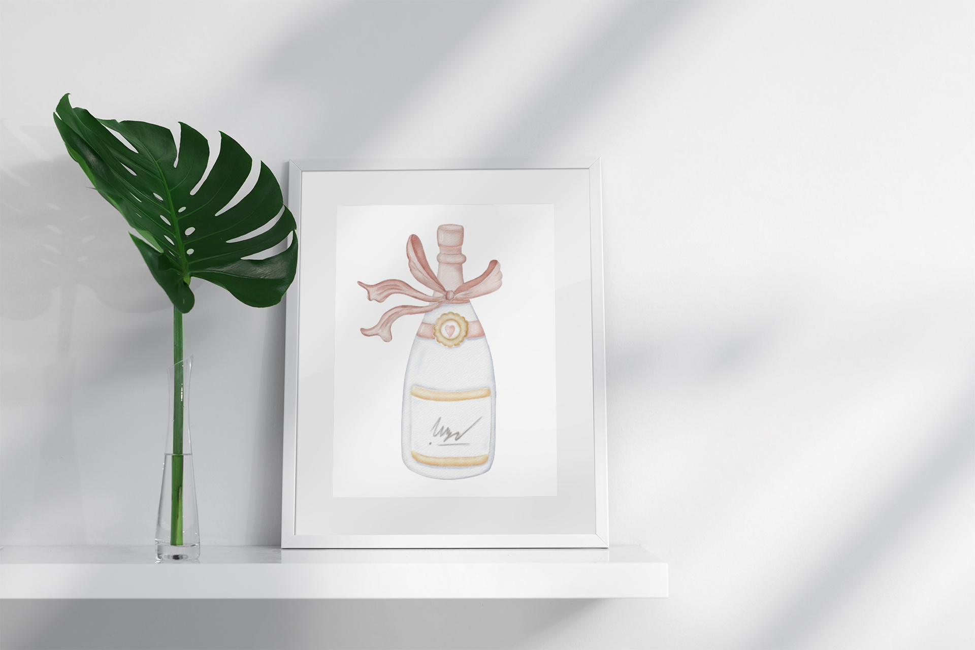 Elegant Champagne Bottle Wall Art, Dorm Room Decor, Home Decor Poster, Gift for Wine Lovers, Bridal Shower Decoration, Celebratory Art Print