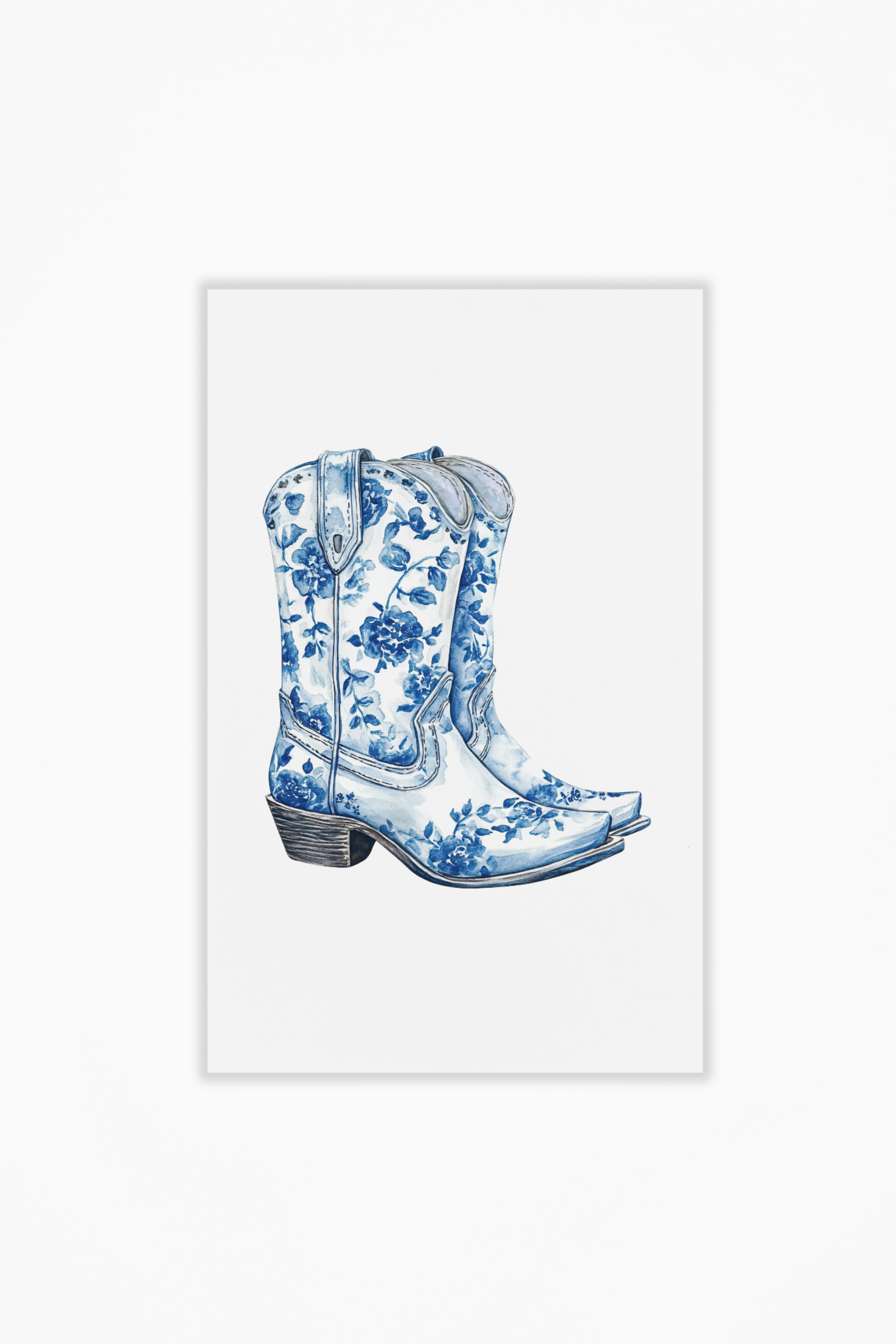 Blue Floral Cowboy Boots Art Print, Dorm Room Decor Rustic Home Art, Gift for Cowgirl, Country Decor, Bohemian Style