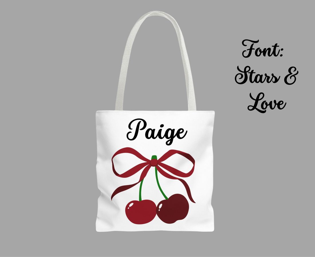 Customizable: Cherry Bow Tote Bag, Cute Carry-All for Everyday, Gift for Her, Eco-Friendly Shopping Bag, Perfect for Summer Outings