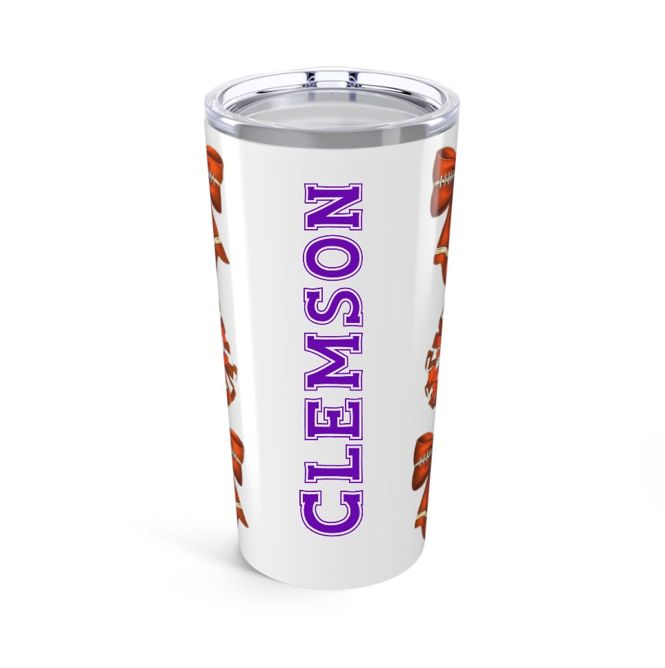 Customizable Tumbler 20oz - Orange-Themed Football Cheer Bow College Grad Gift Dorm Care College Package