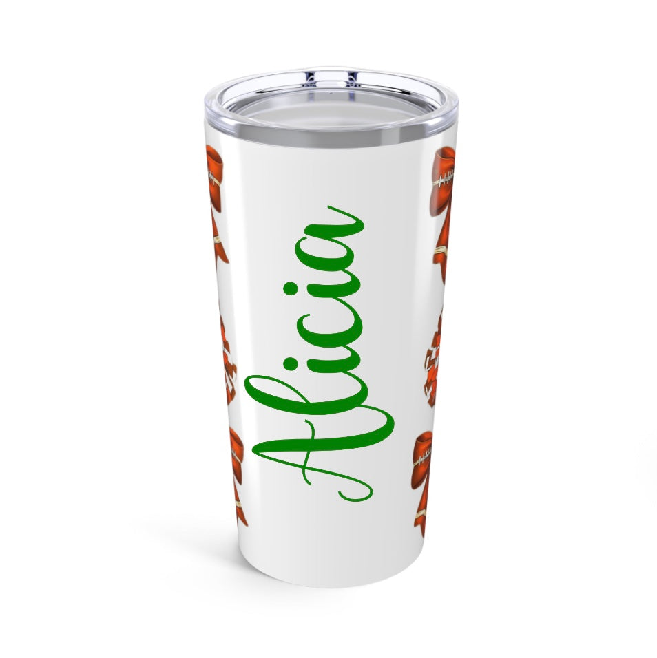 Customizable Tumbler 20oz - Orange-Themed Football Cheer Bow College Grad Gift Dorm Care College Package