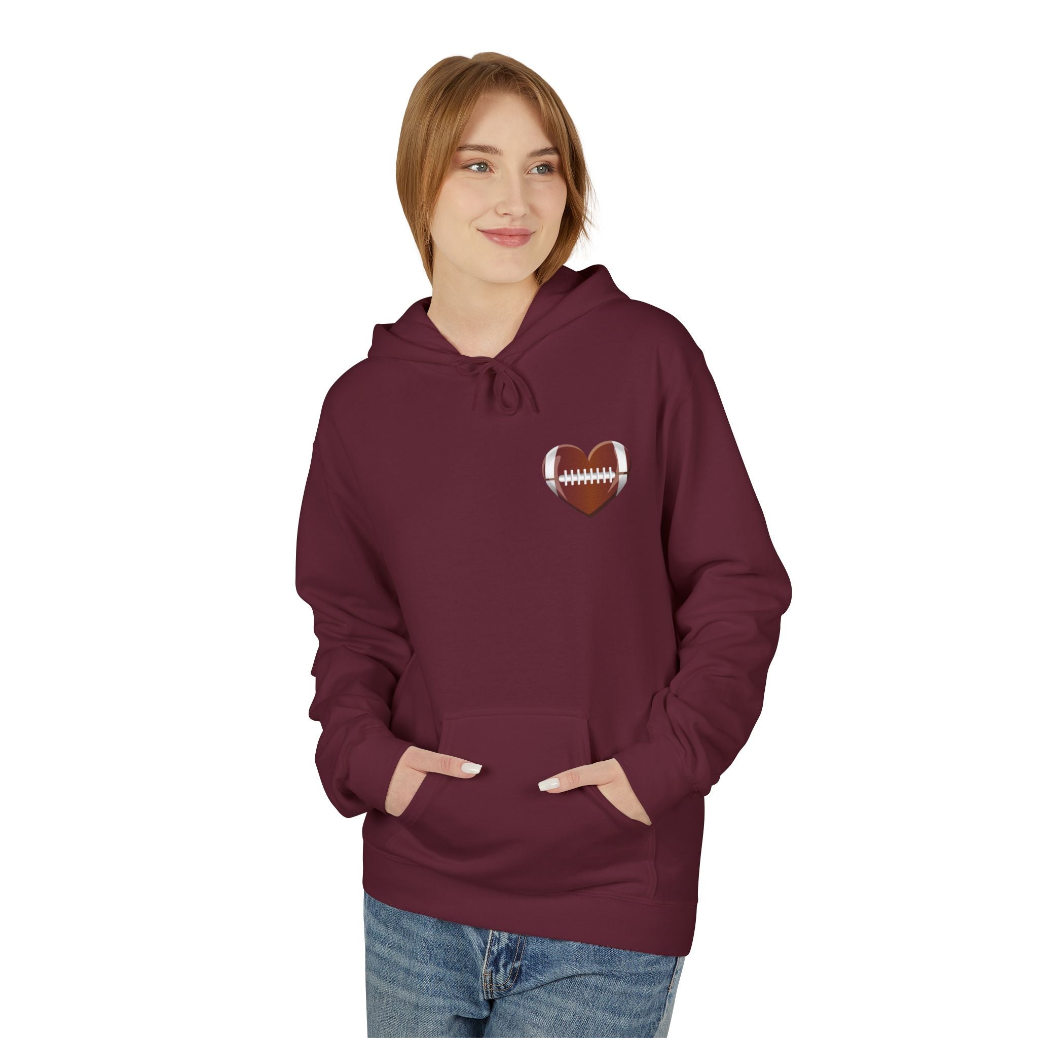 Football Heart Hoodie - Midweight Fleece Sweatshirt for Sports Fans, Gift for Holidays, Game Day Apparel, Cozy and Casual