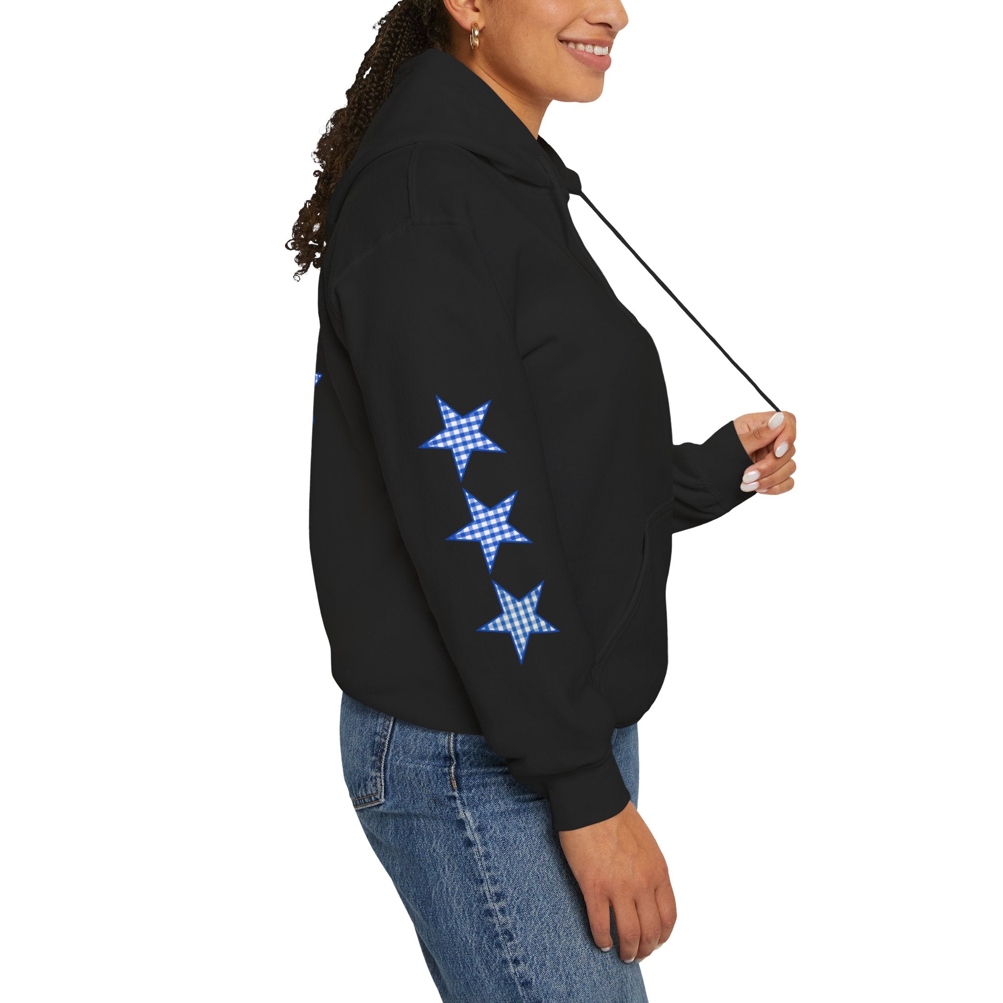 Customizable Tri-Star Blue Gingham Hoodie