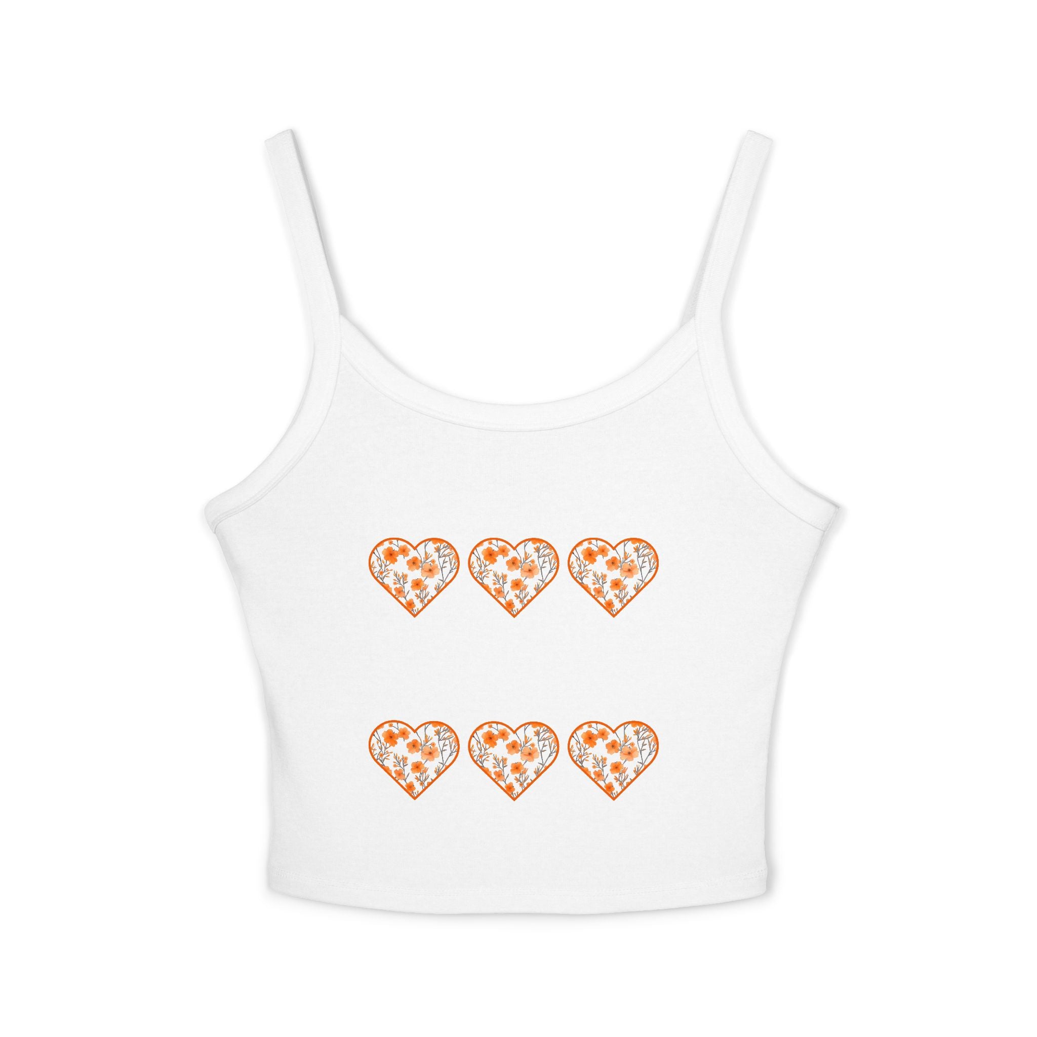 CUSTOMIZABLE: Orange Floral Heart Spaghetti Strap Tank Top