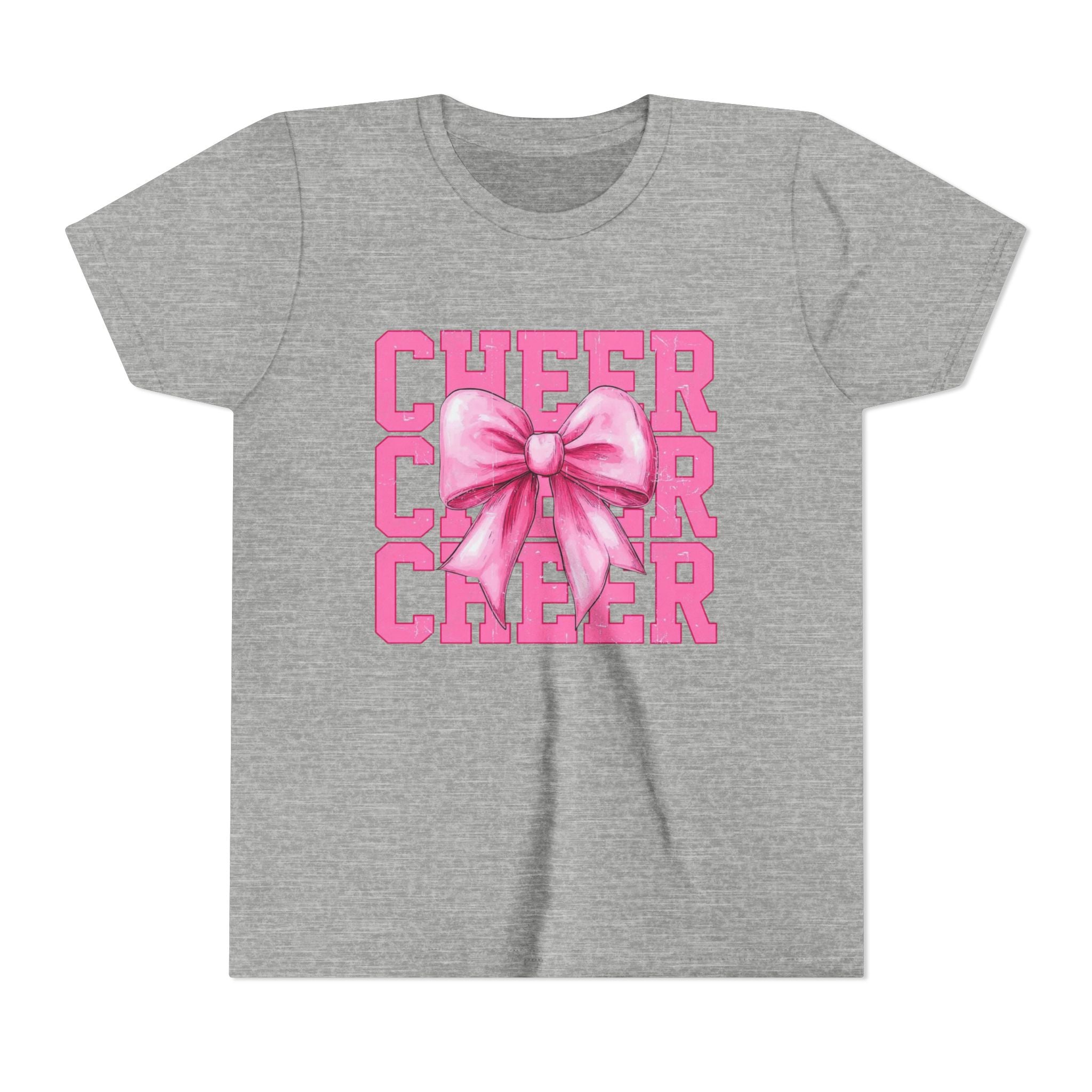 Cheerful Youth Tee with Pink Bow, Perfect for Cheerleading, Birthdays, Parties, Sports Events, and Everyday Wear