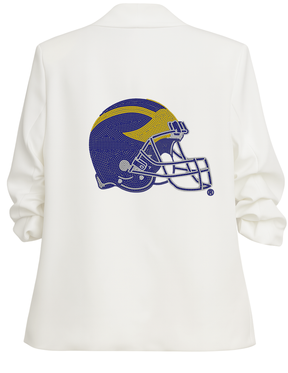 University of Michigan Helmet White Ruched Sleeve Blazer