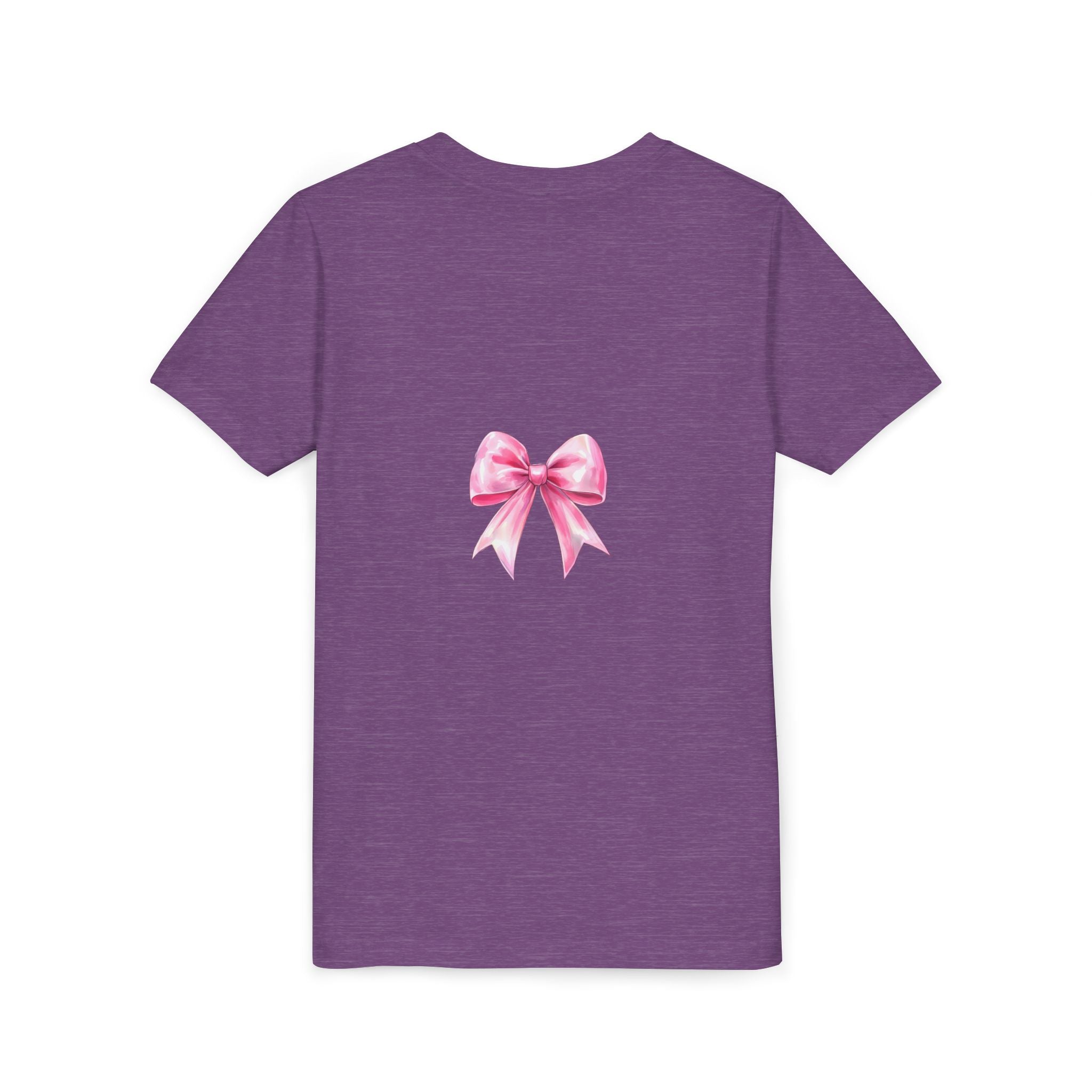 Cheerful Youth Tee with Pink Bow, Perfect for Cheerleading, Birthdays, Parties, Sports Events, and Everyday Wear