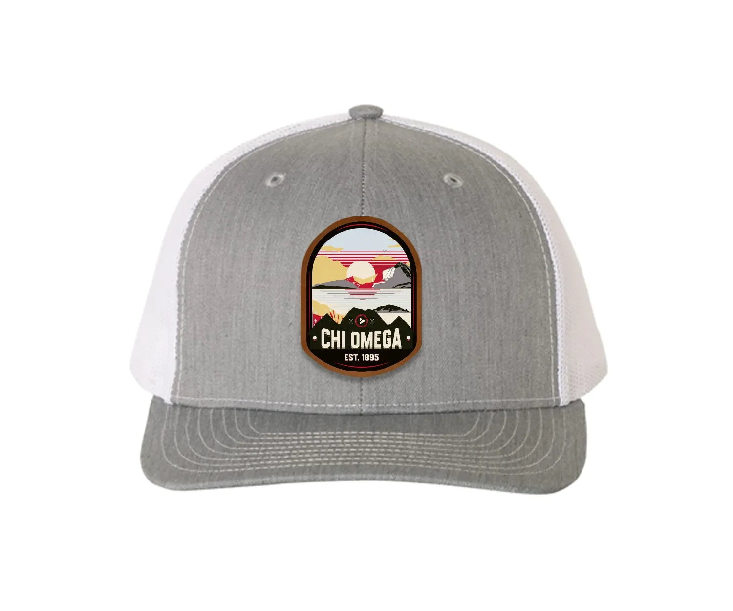Chi Omega Richardson 112 UV Print Leatherette Patch Trucker Hat - Ventura