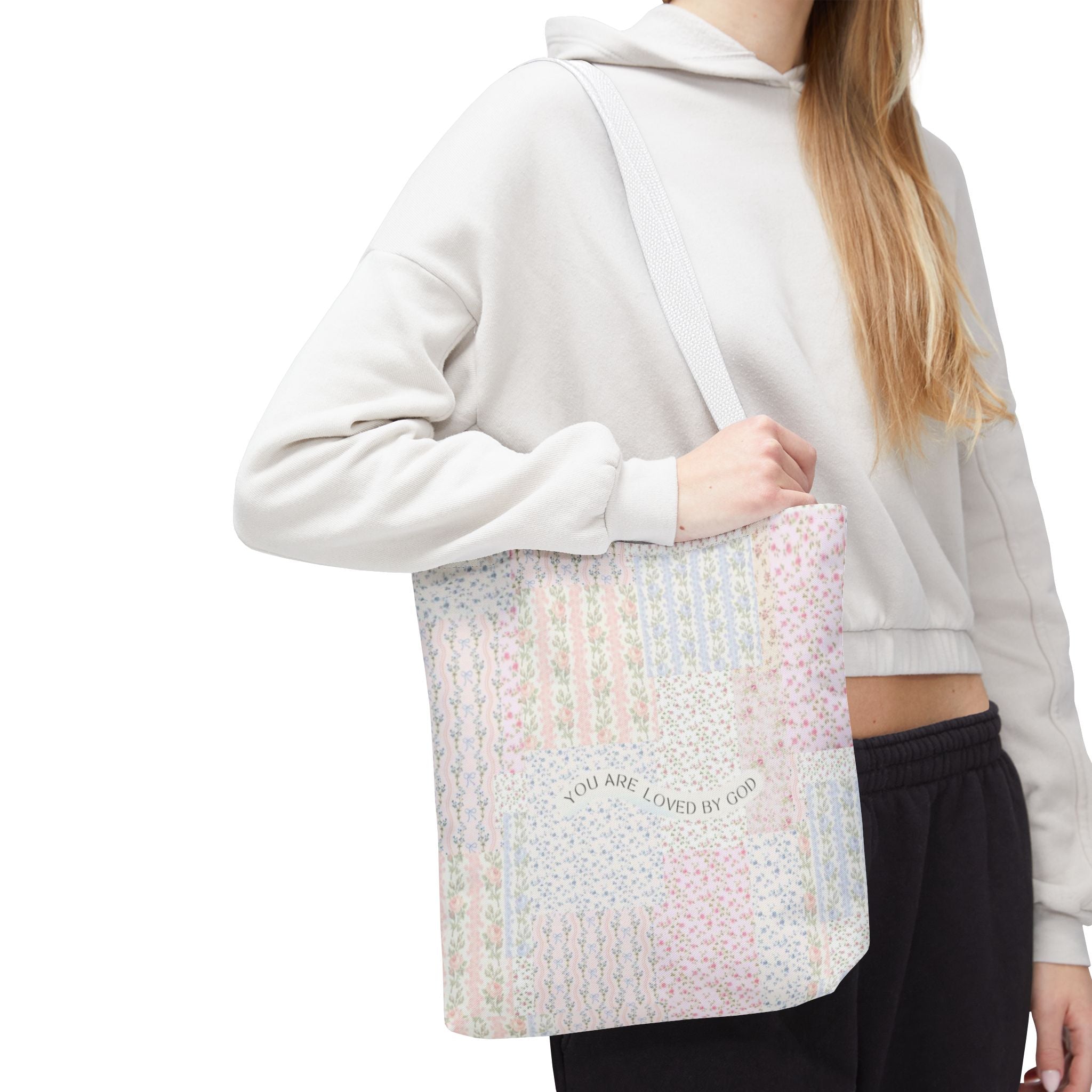 Spiritual Tote Bag with Floral Design, Inspirational Gift for Women, Church Bag, Eco-Friendly Shoulder Tote, Everyday Use