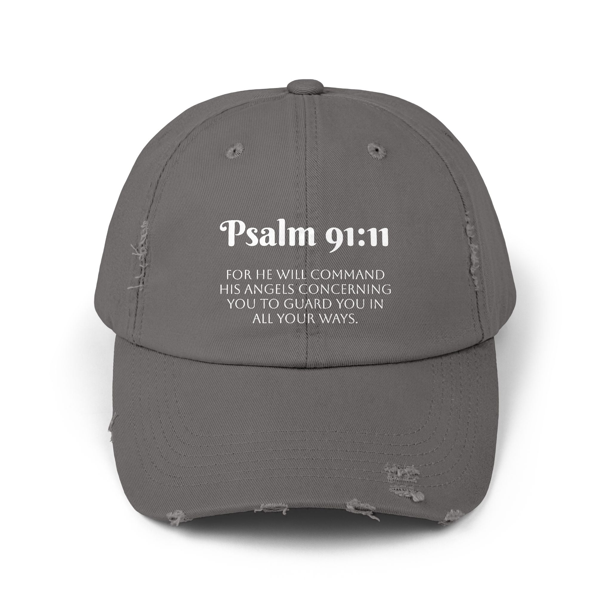 Faith-Inspired Unisex Distressed Cap, Psalm 91:11 Scripture Hat for Daily Wear, Inspirational Gift, Casual Style, Christian Faith