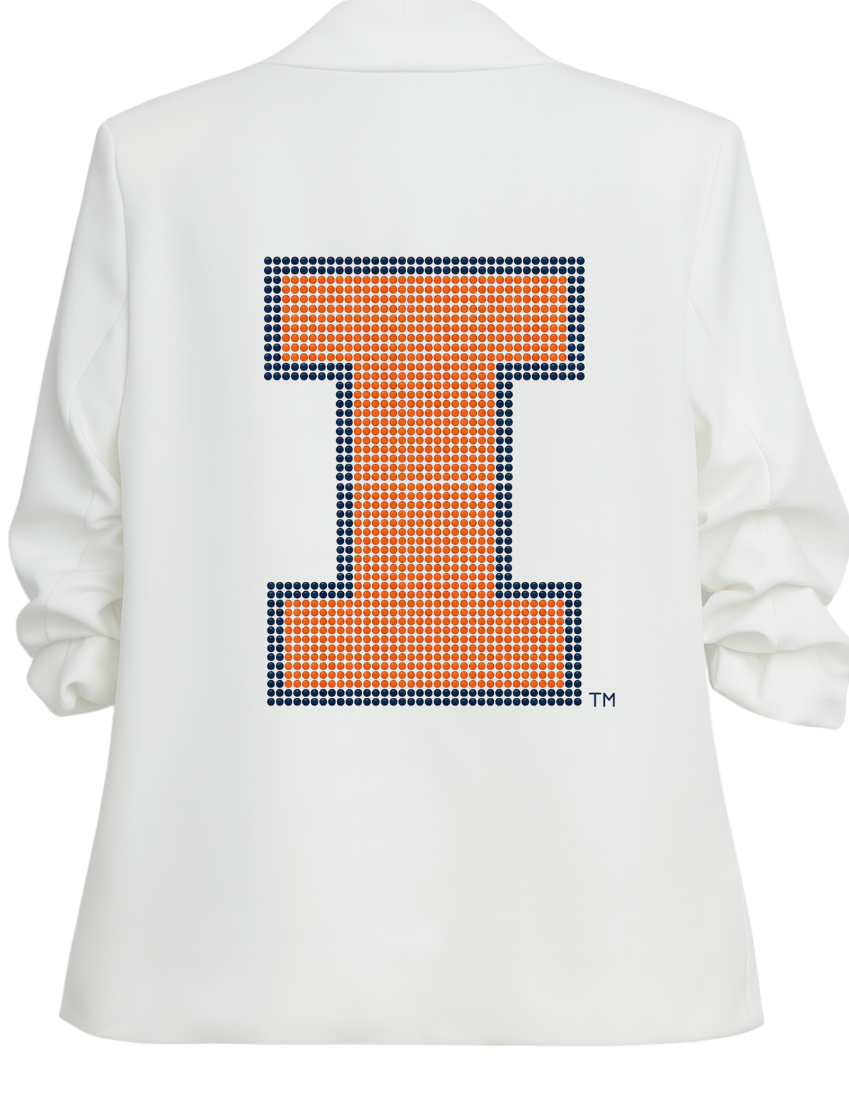University of Illinois Block I White Ruched Sleeve Blazer