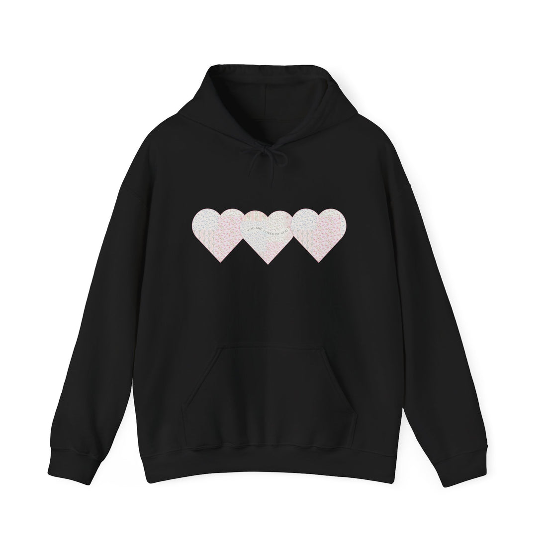 You Are Loved By God Heartfelt Hoodie with Patchwork Hearts Design
