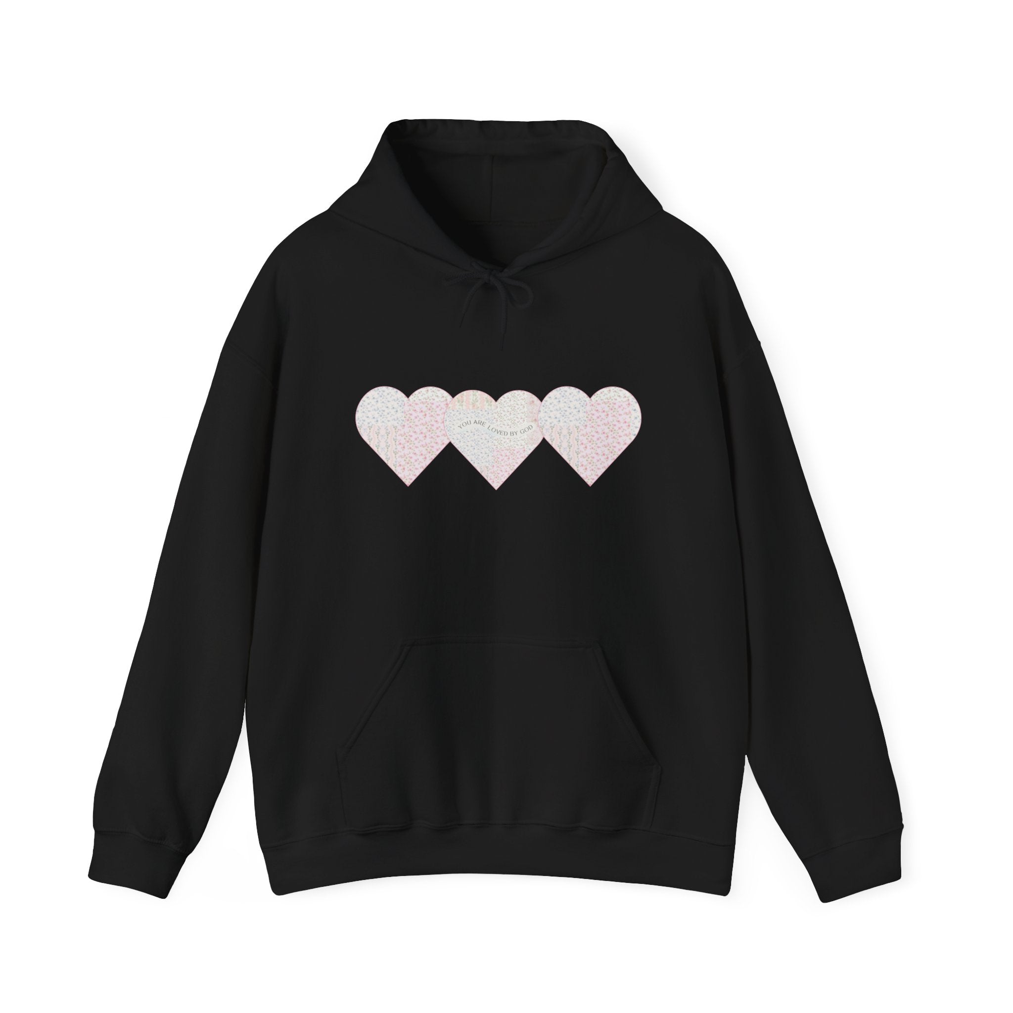 You Are Loved By God Heartfelt Hoodie with Patchwork Hearts Design