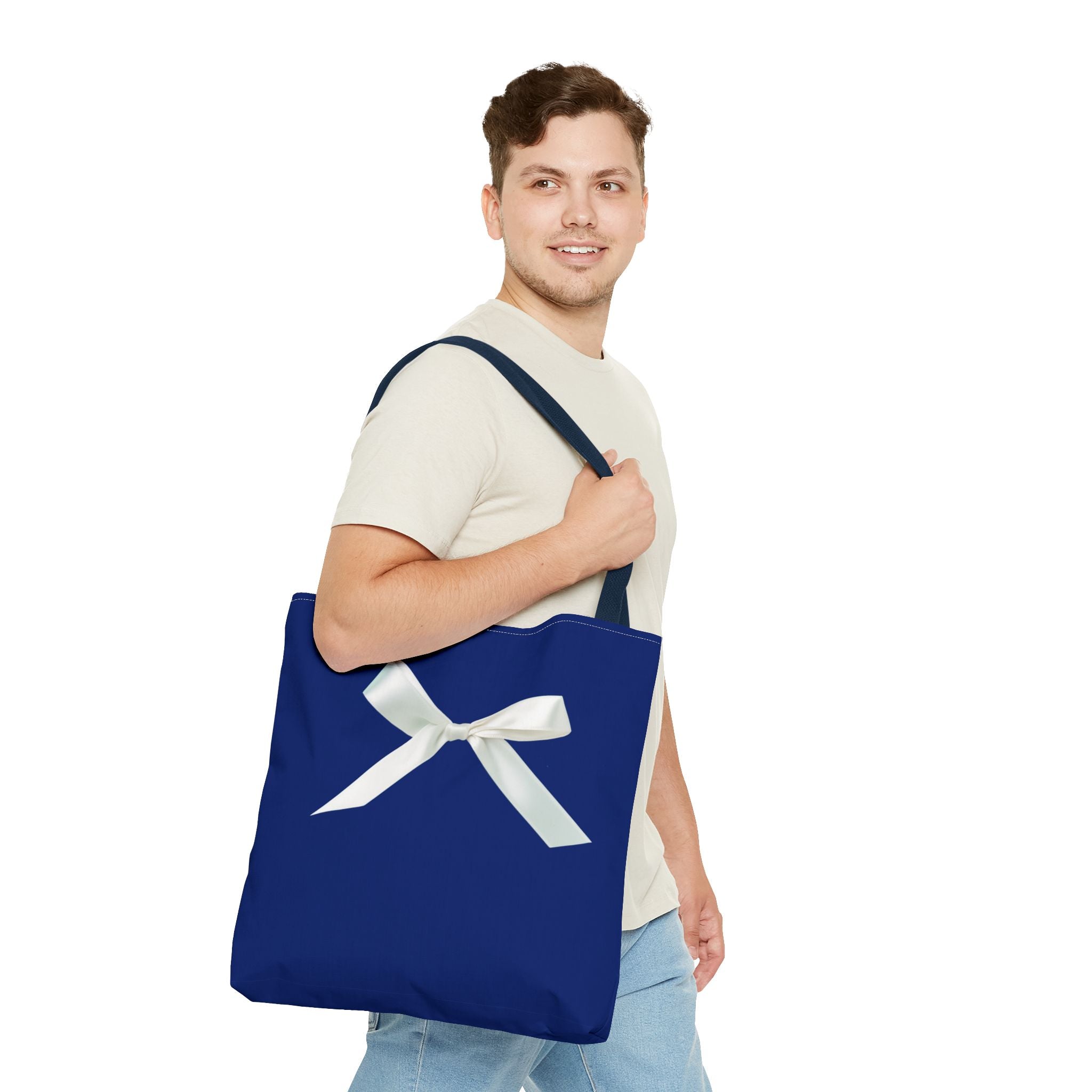Elegant Blue Tote Bag with White Bow, Stylish Carryall, Perfect Gift for Her, Bridesmaid Tote, Wedding Accessory, Everyday Use