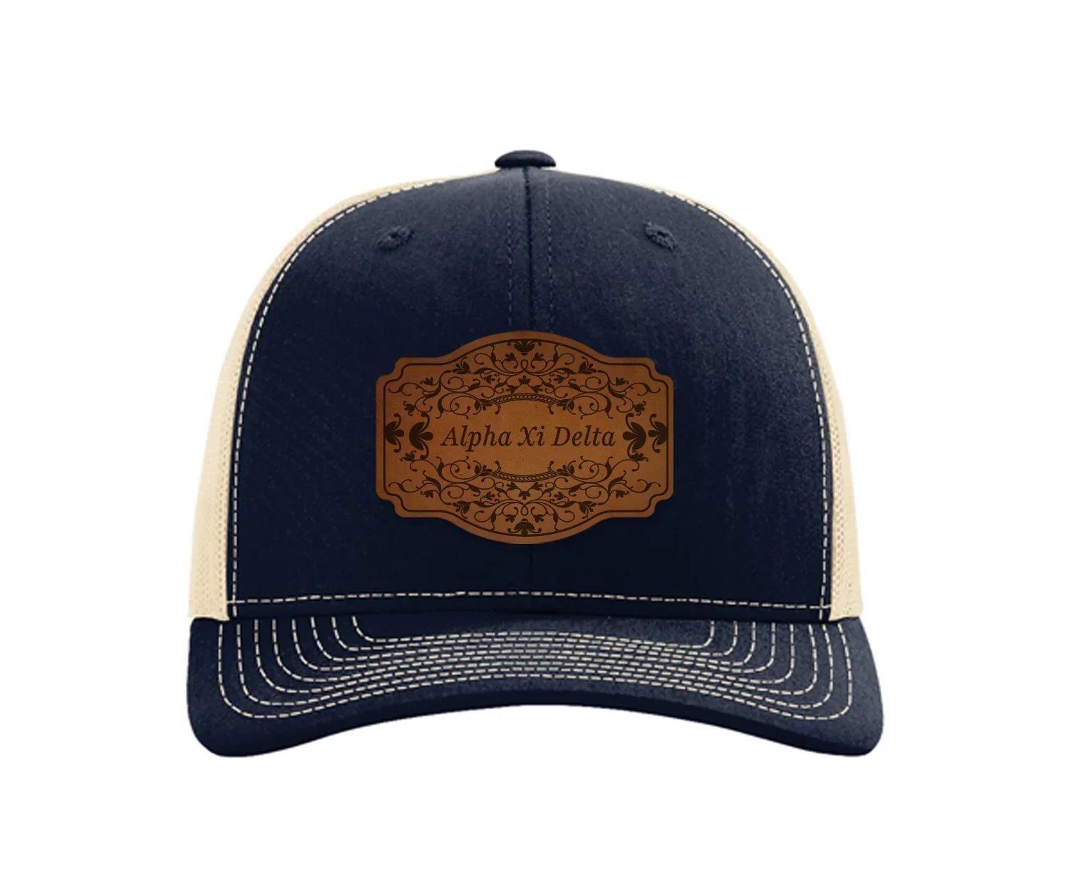 Alpha Xi Delta Richardson 112 Leatherette Patch Trucker Hat - Scroll