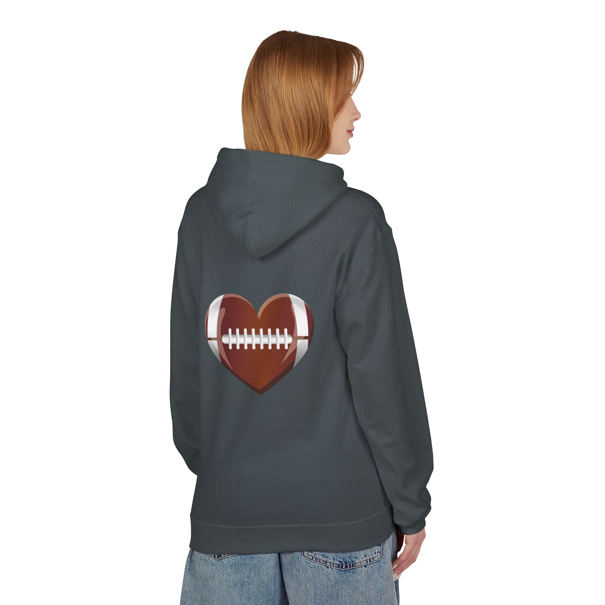 Football Heart Hoodie - Midweight Fleece Sweatshirt for Sports Fans, Gift for Holidays, Game Day Apparel, Cozy and Casual