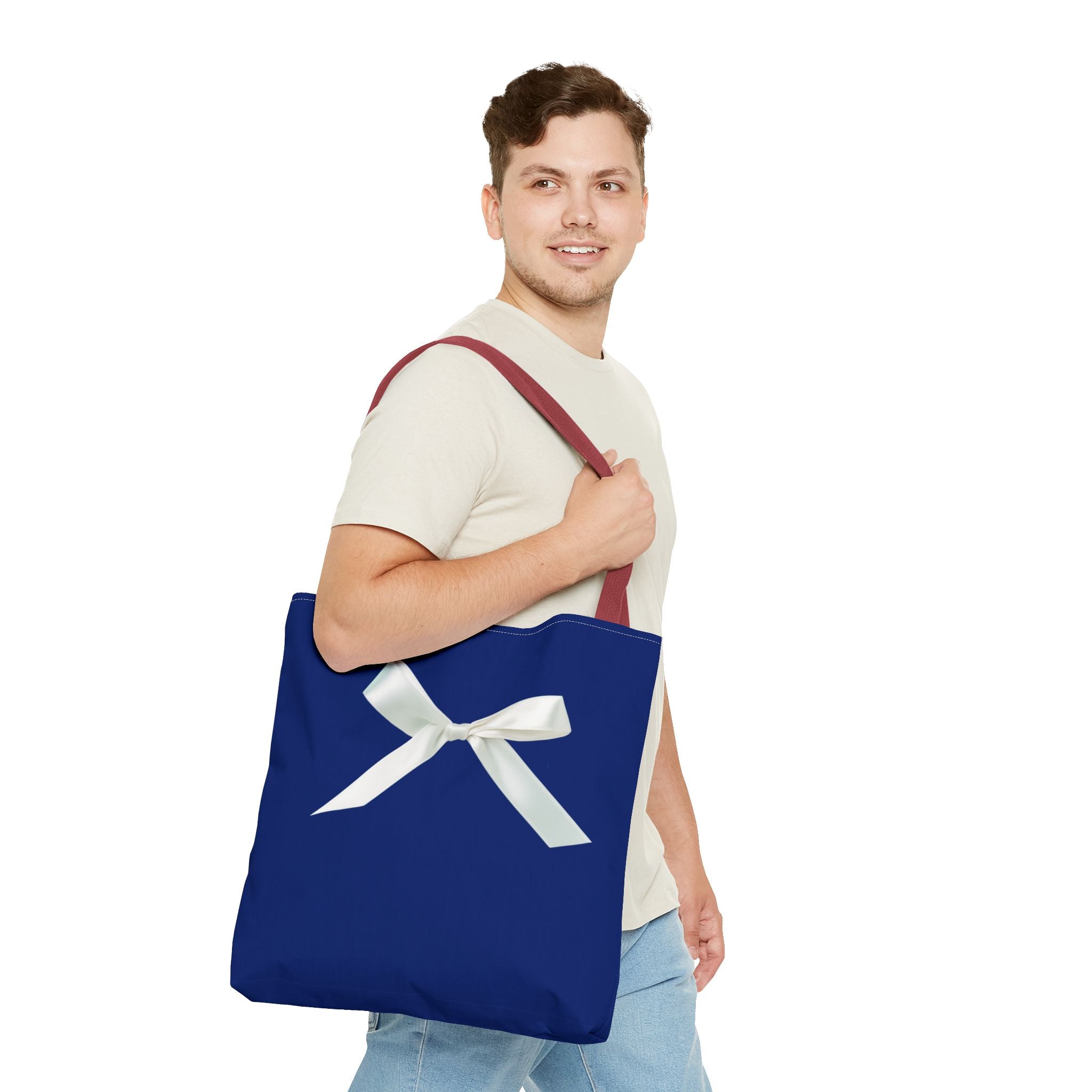 Elegant Blue Tote Bag with White Bow, Stylish Carryall, Perfect Gift for Her, Bridesmaid Tote, Wedding Accessory, Everyday Use