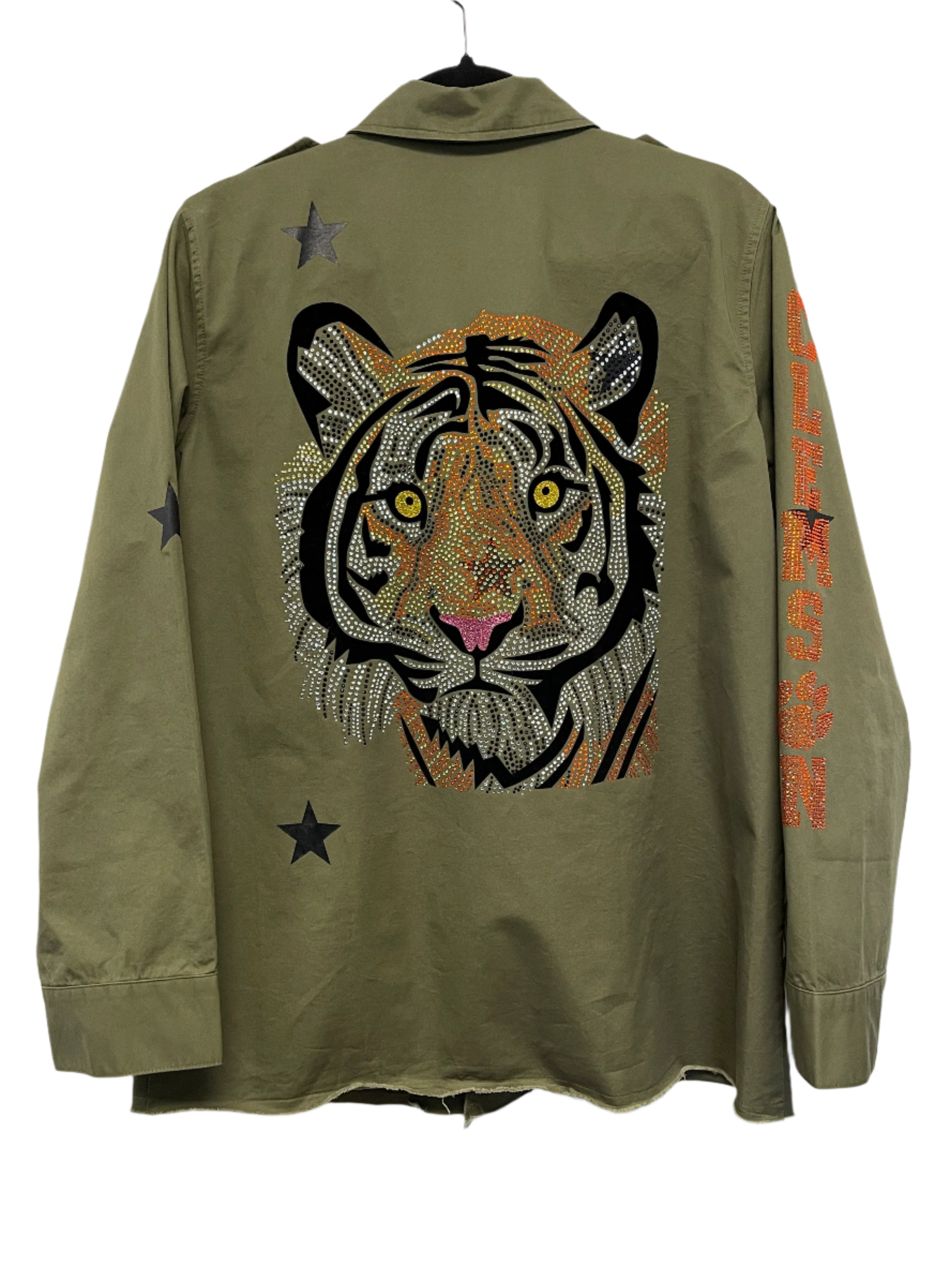 Clemson Tiger Face Army Green Shacket