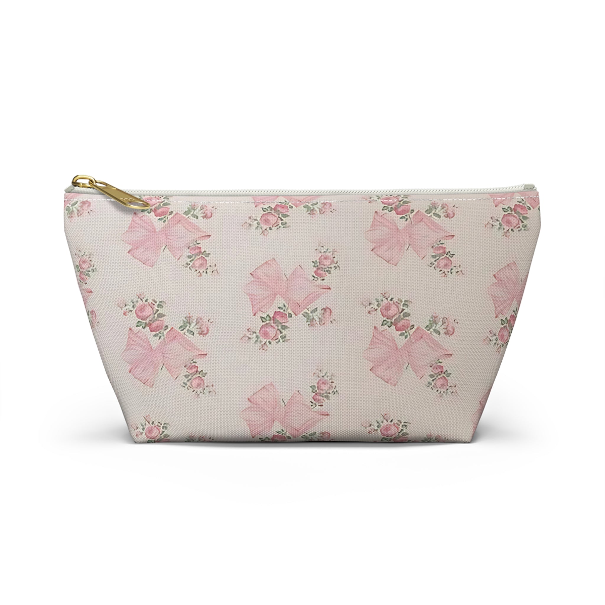 Floral Bow Accessory Pouch - Cute Makeup Bag, Gift Idea for Her, Wedding Favors, Travel Organizer, Floral Storage