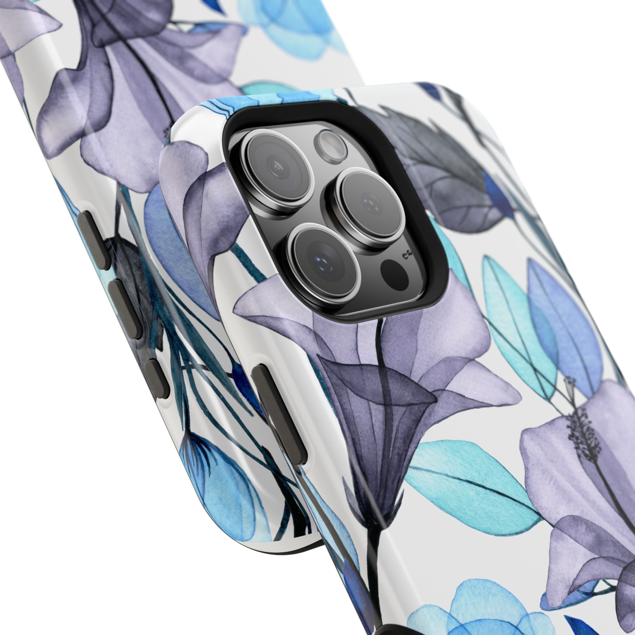 Customizable: Blue and Purple Floral Impact-Resistant Phone Case