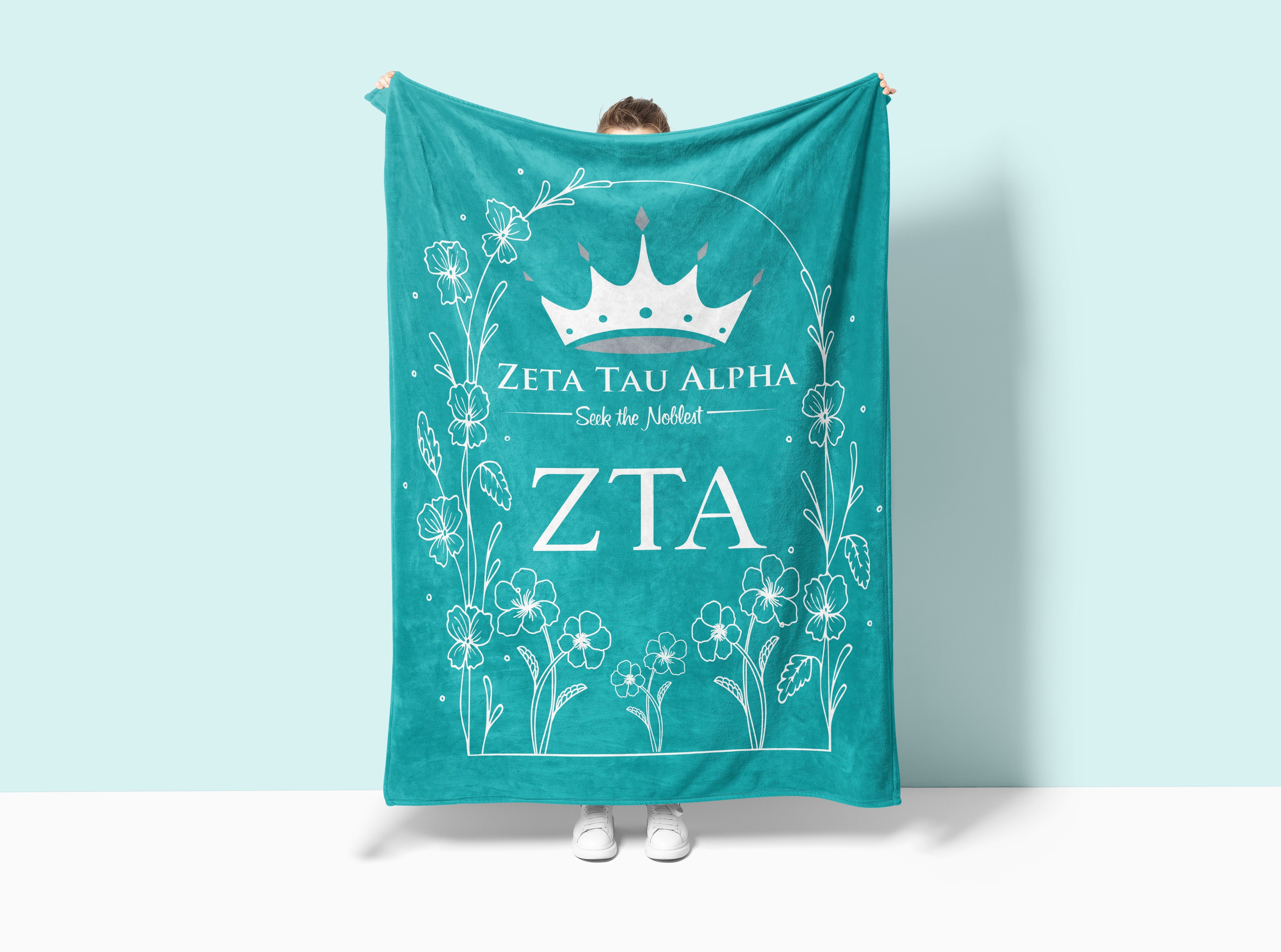 Zeta Tau Alpha XL 60x80 - Violet Frame Turquoise Sherpa Blanket