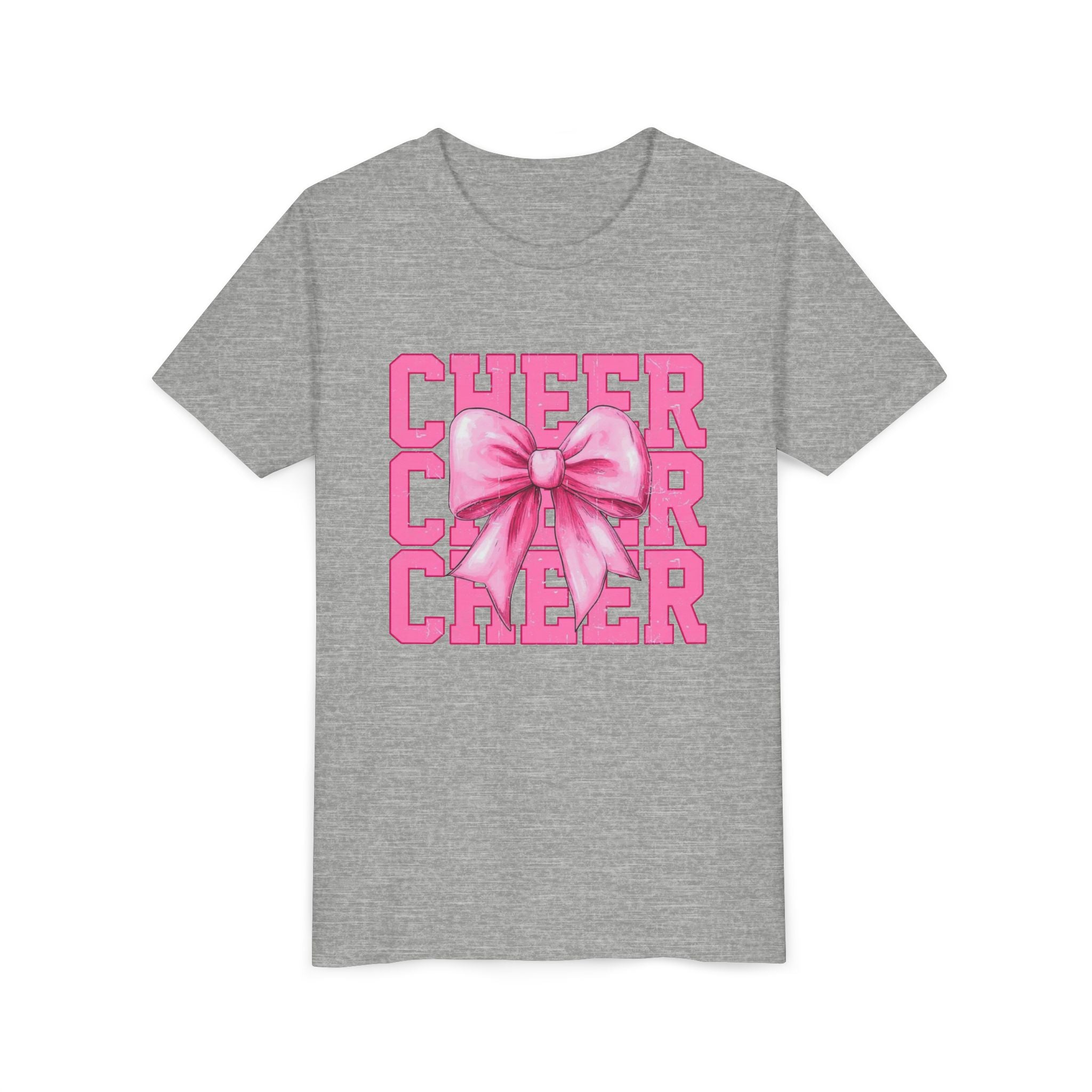 Cheerful Youth Tee with Pink Bow, Perfect for Cheerleading, Birthdays, Parties, Sports Events, and Everyday Wear