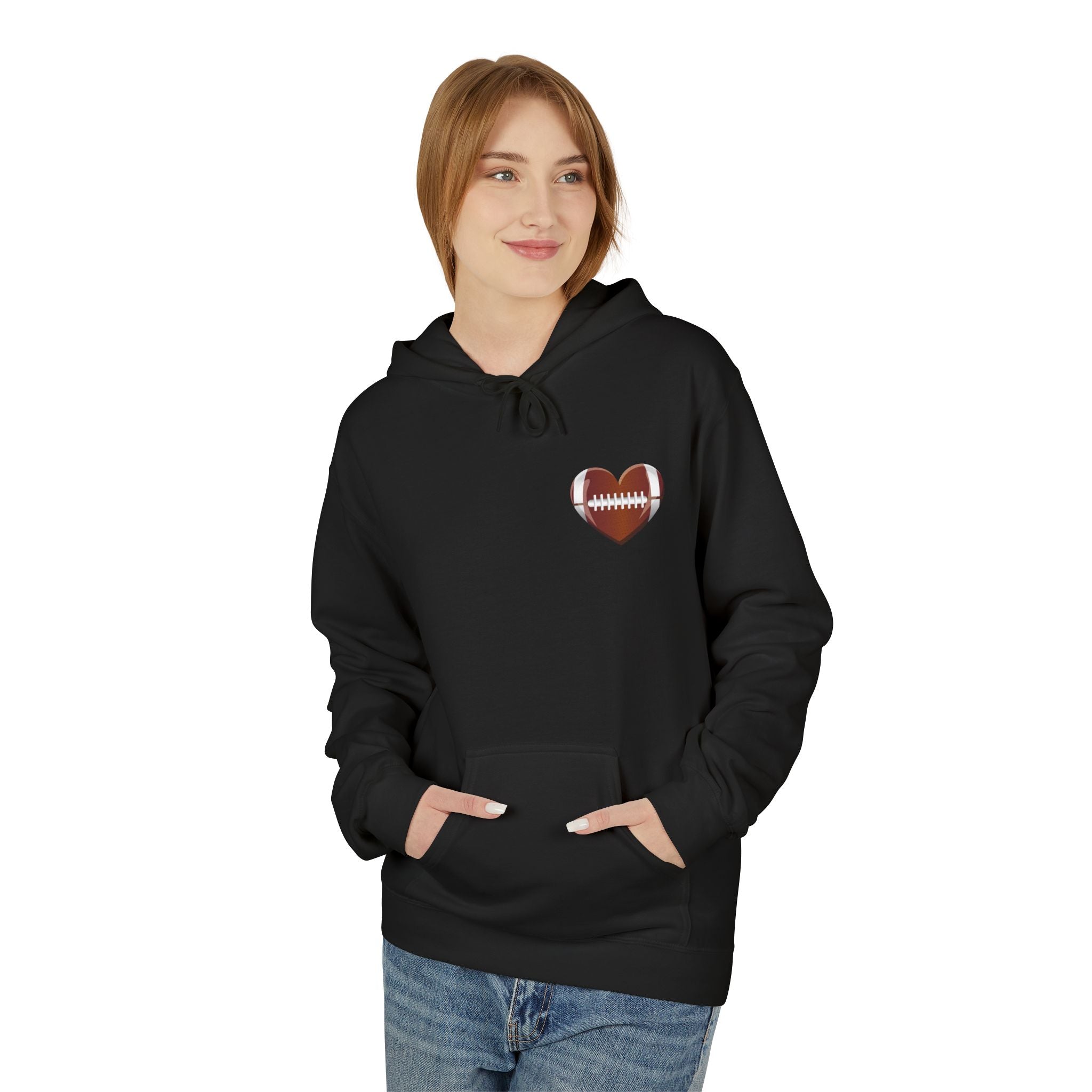 Football Heart Hoodie - Midweight Fleece Sweatshirt for Sports Fans, Gift for Holidays, Game Day Apparel, Cozy and Casual