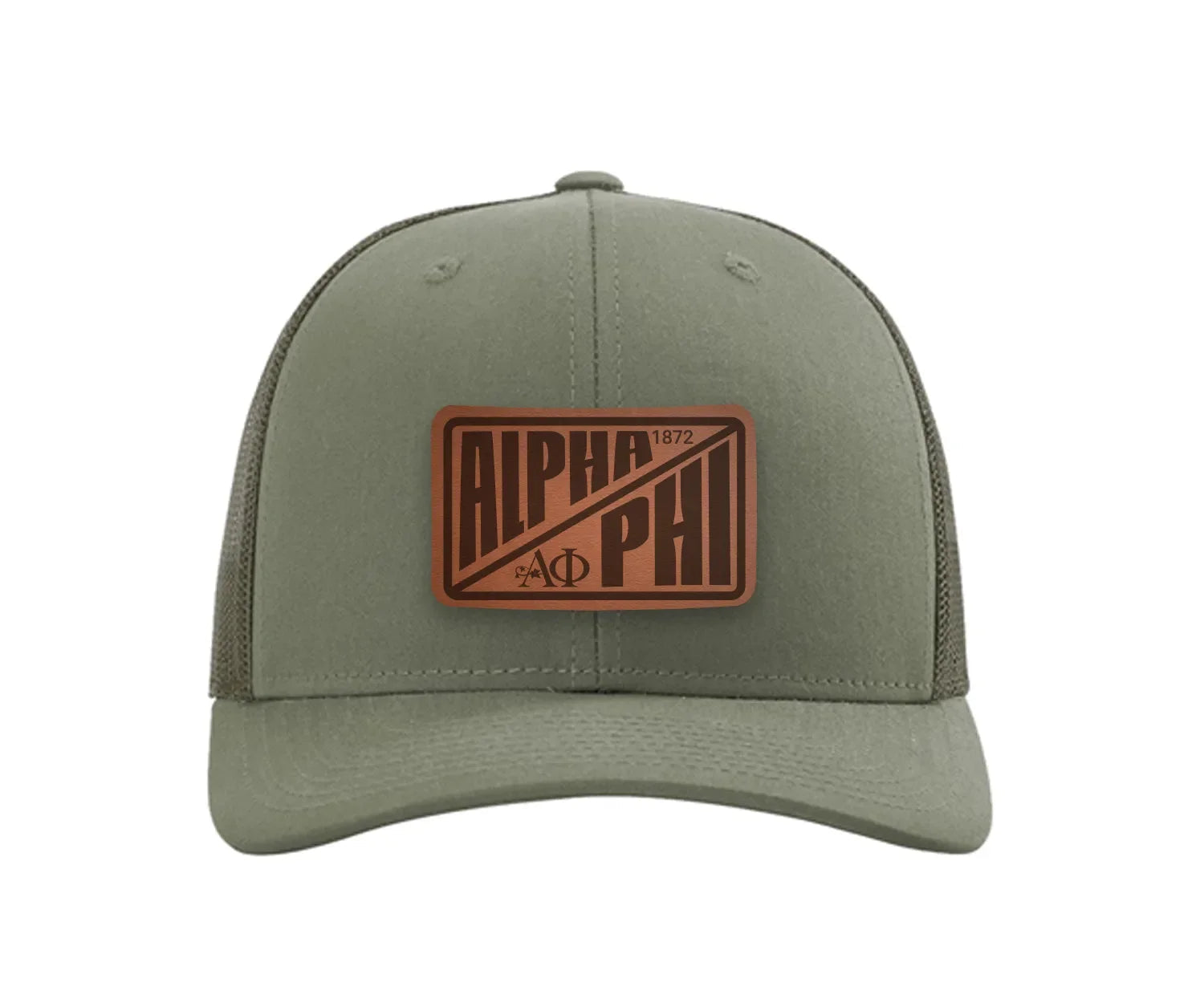 Alpha Phi Richardson 112 Leatherette Patch Trucker Hat - Divide
