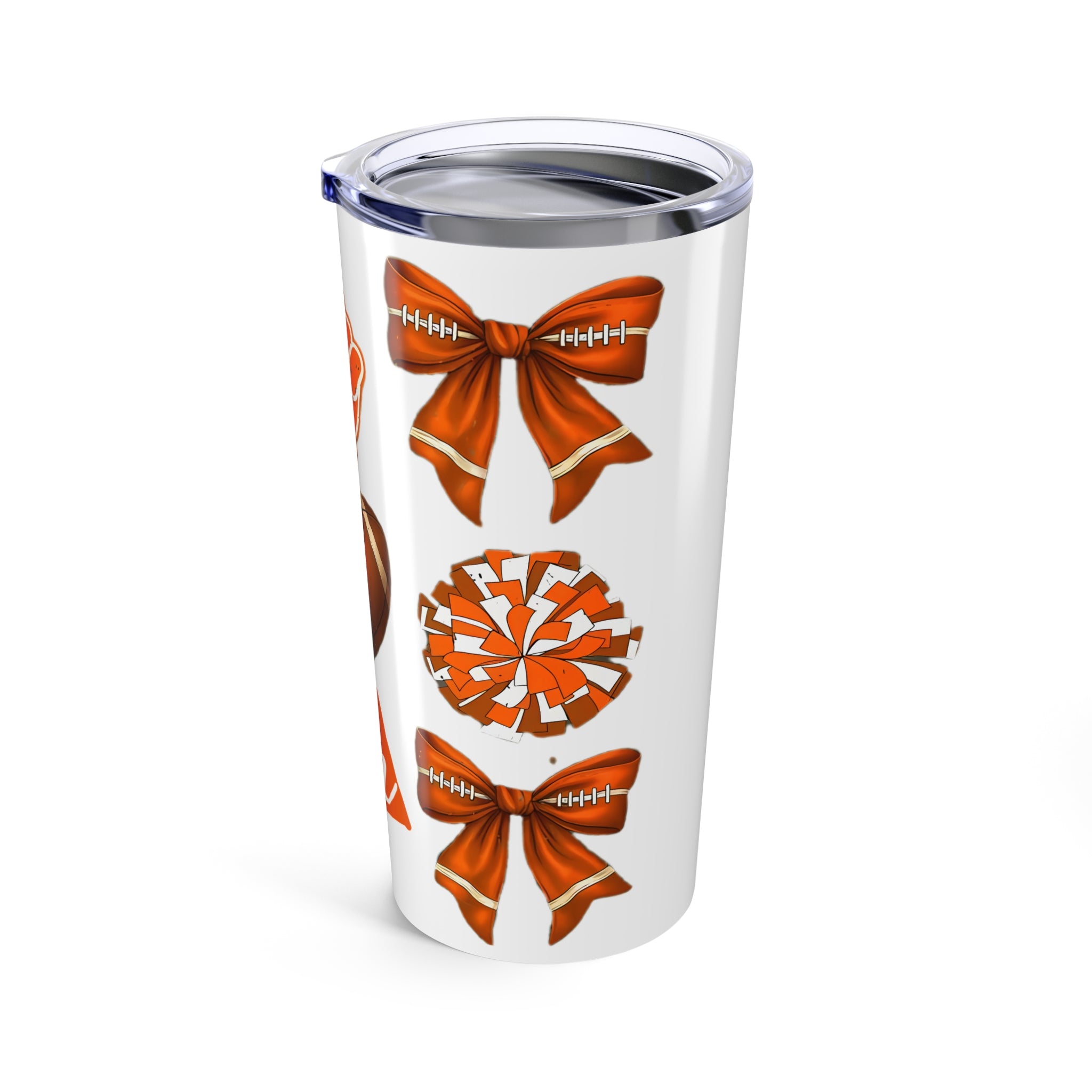 Customizable Tumbler 20oz - Orange-Themed Football Cheer Bow College Grad Gift Dorm Care College Package