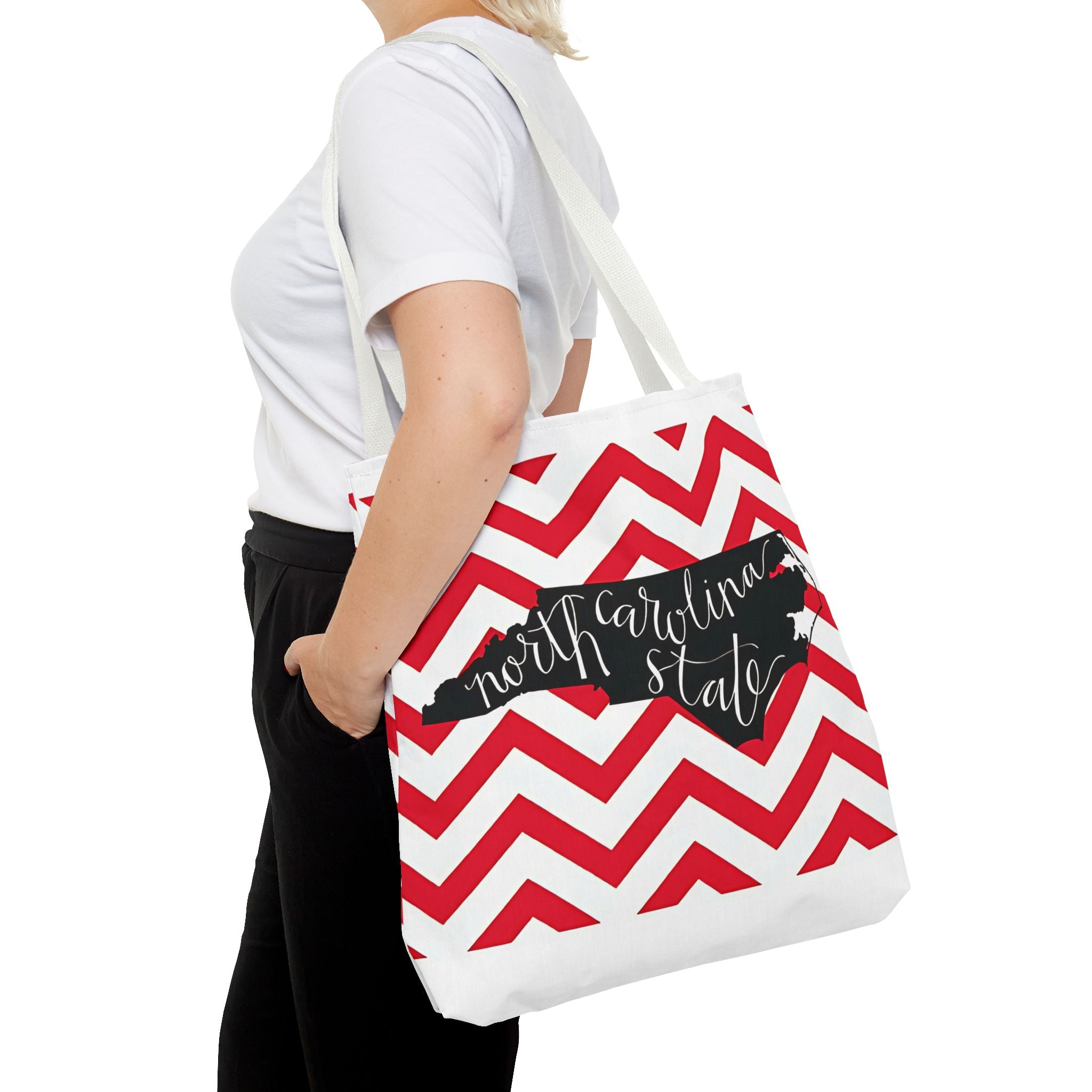 North Carolina Tote Bag, Stylish Chevron Pattern, Beach Essentials, Reusable Grocery Bag, Gift for Travelers, Southern Charm