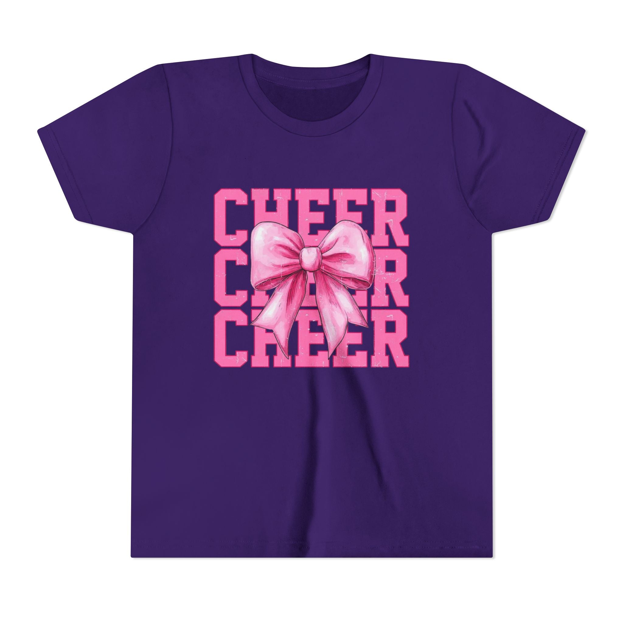 Cheerful Youth Tee with Pink Bow, Perfect for Cheerleading, Birthdays, Parties, Sports Events, and Everyday Wear