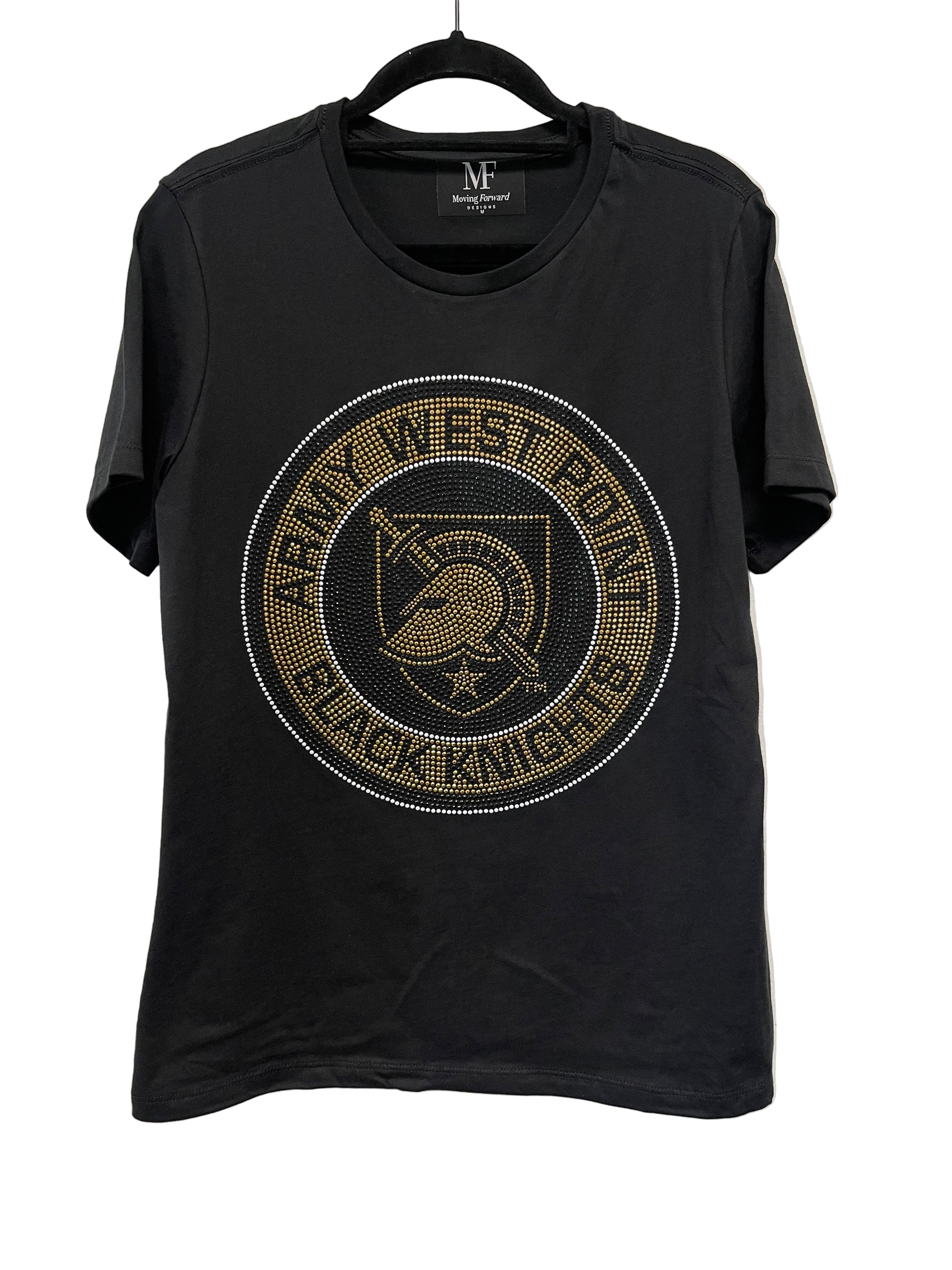 Army West Point Circle Athena Shield Black Crewneck Short Sleeve T-Shirt