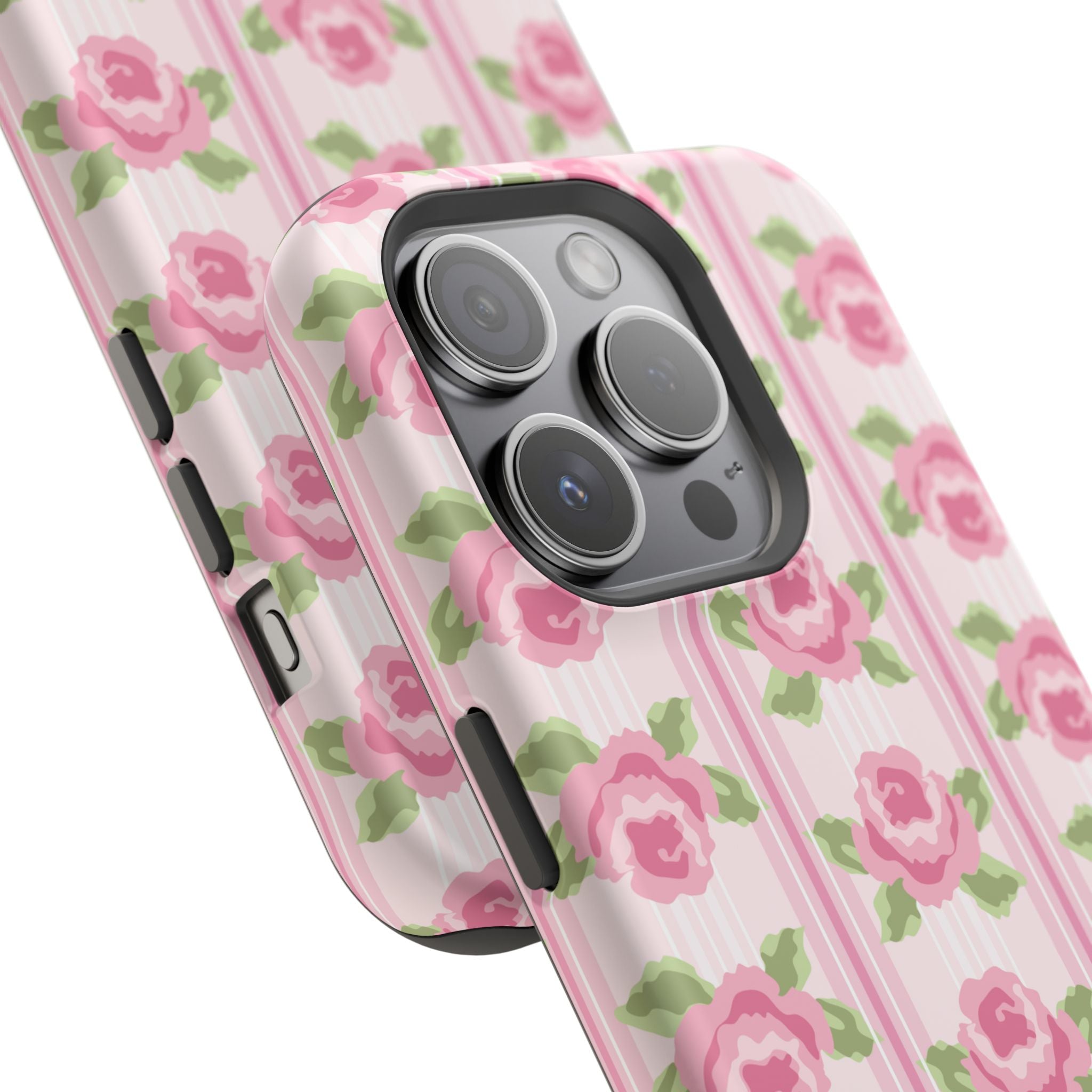 Customizable: Floral Impact-Resistant Phone Case, Pink Rose Pattern