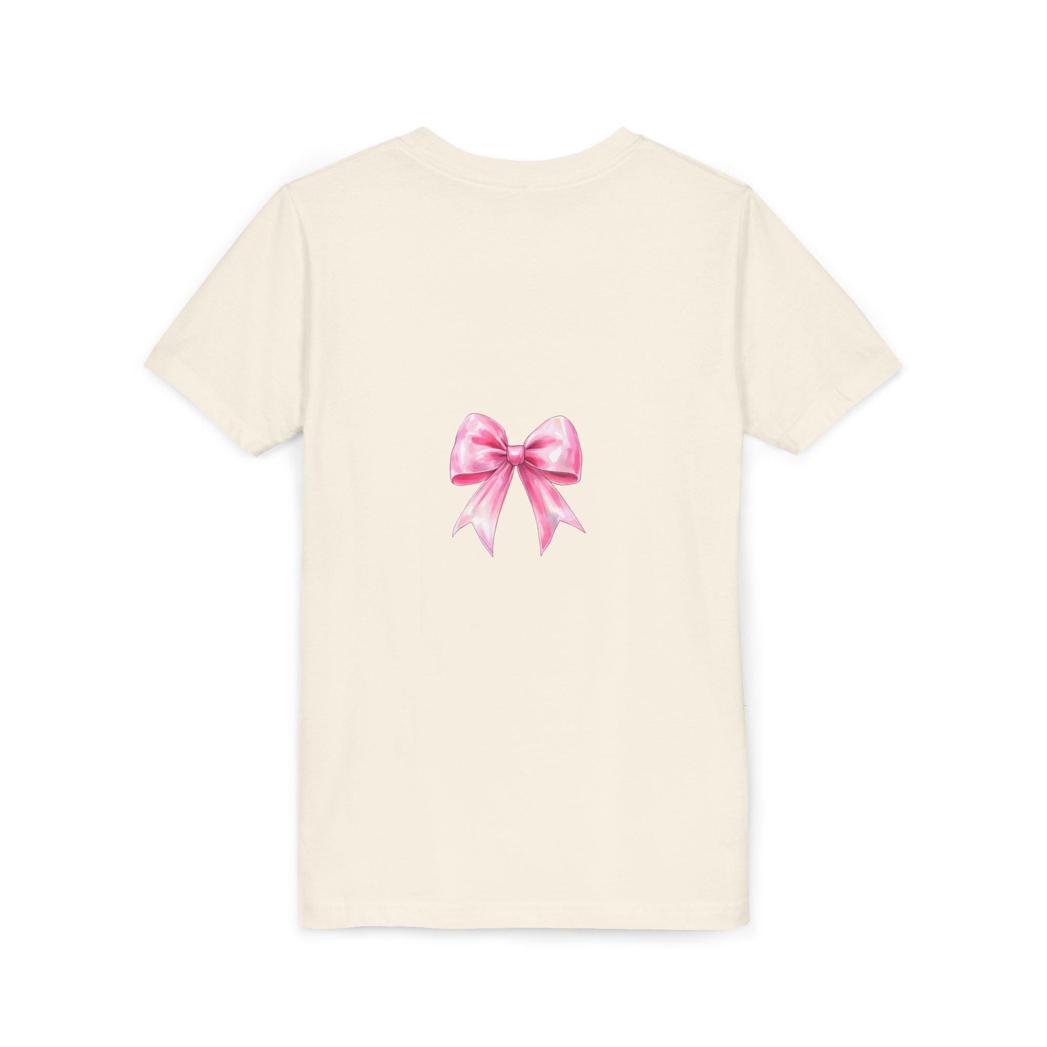 Cheerful Youth Tee with Pink Bow, Perfect for Cheerleading, Birthdays, Parties, Sports Events, and Everyday Wear