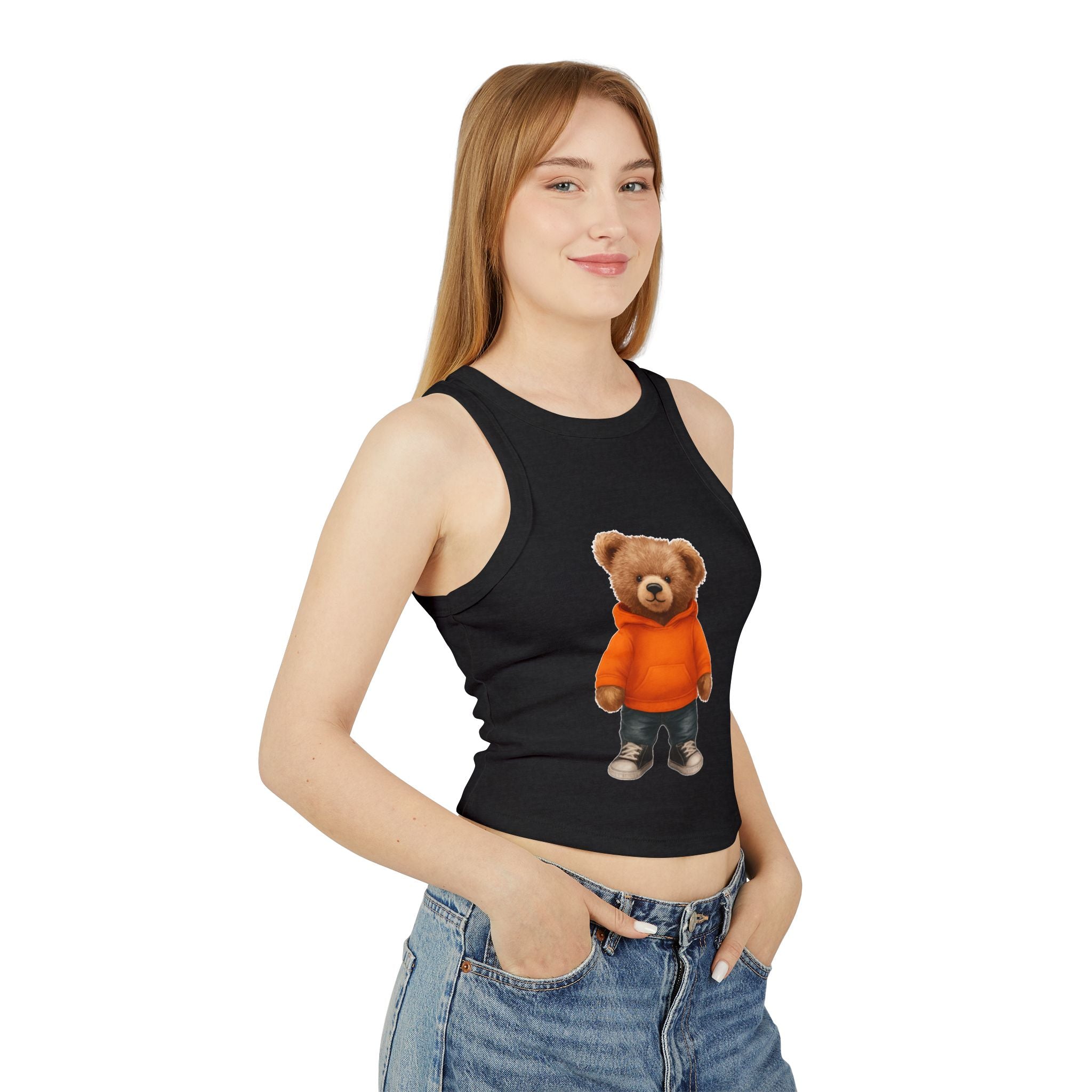 Trendy Bear Print Racer Tank Top for Women, Casual Summer Top, Cute Beachwear, Gift for Her, Festival Fashion, Stylish Comfort