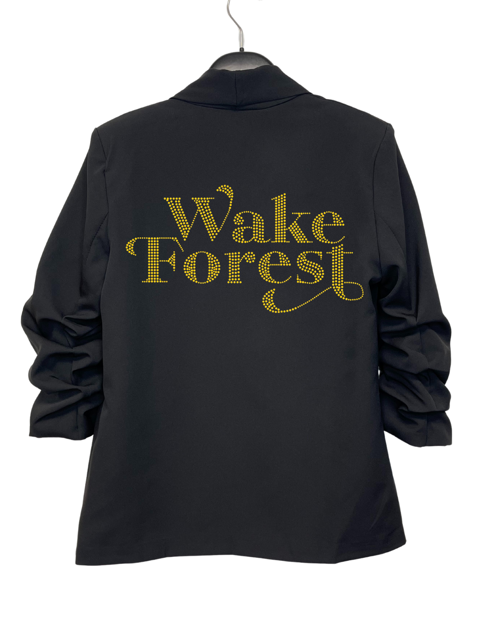 Wake Forest Script Ruched Sleeve Black Blazer