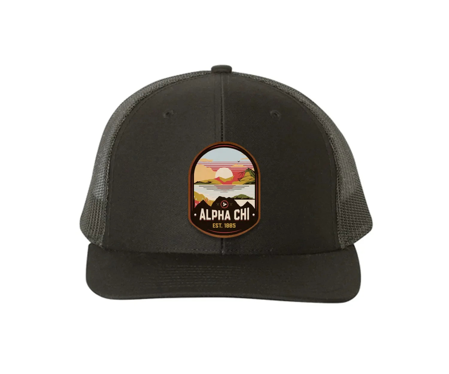 Alpha Chi Omega Richardson 112 UV Print Leatherette Patch Trucker Hat - Ventura