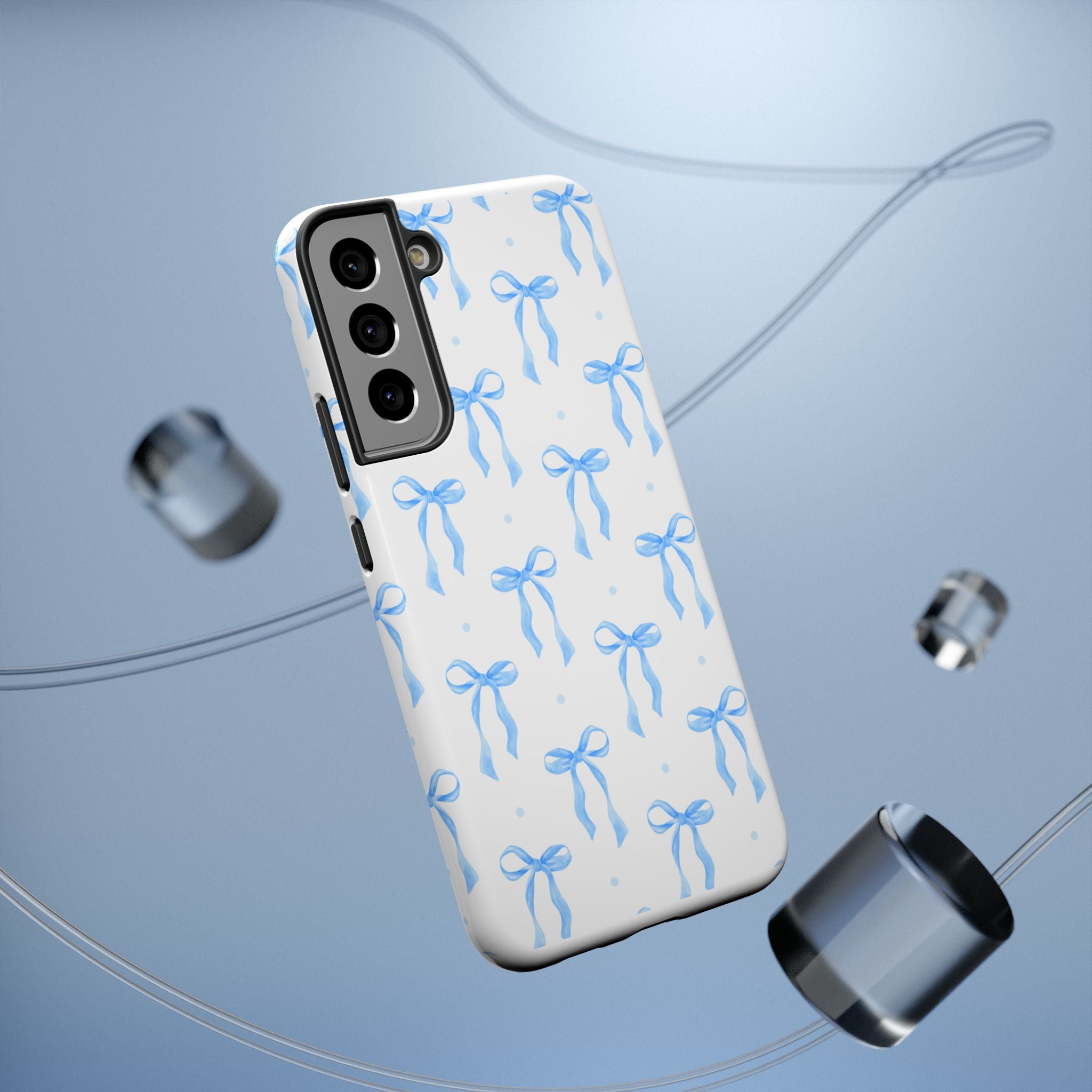 Customizable: Chic Blue Coquette Bow Impact-Resistant Phone Case