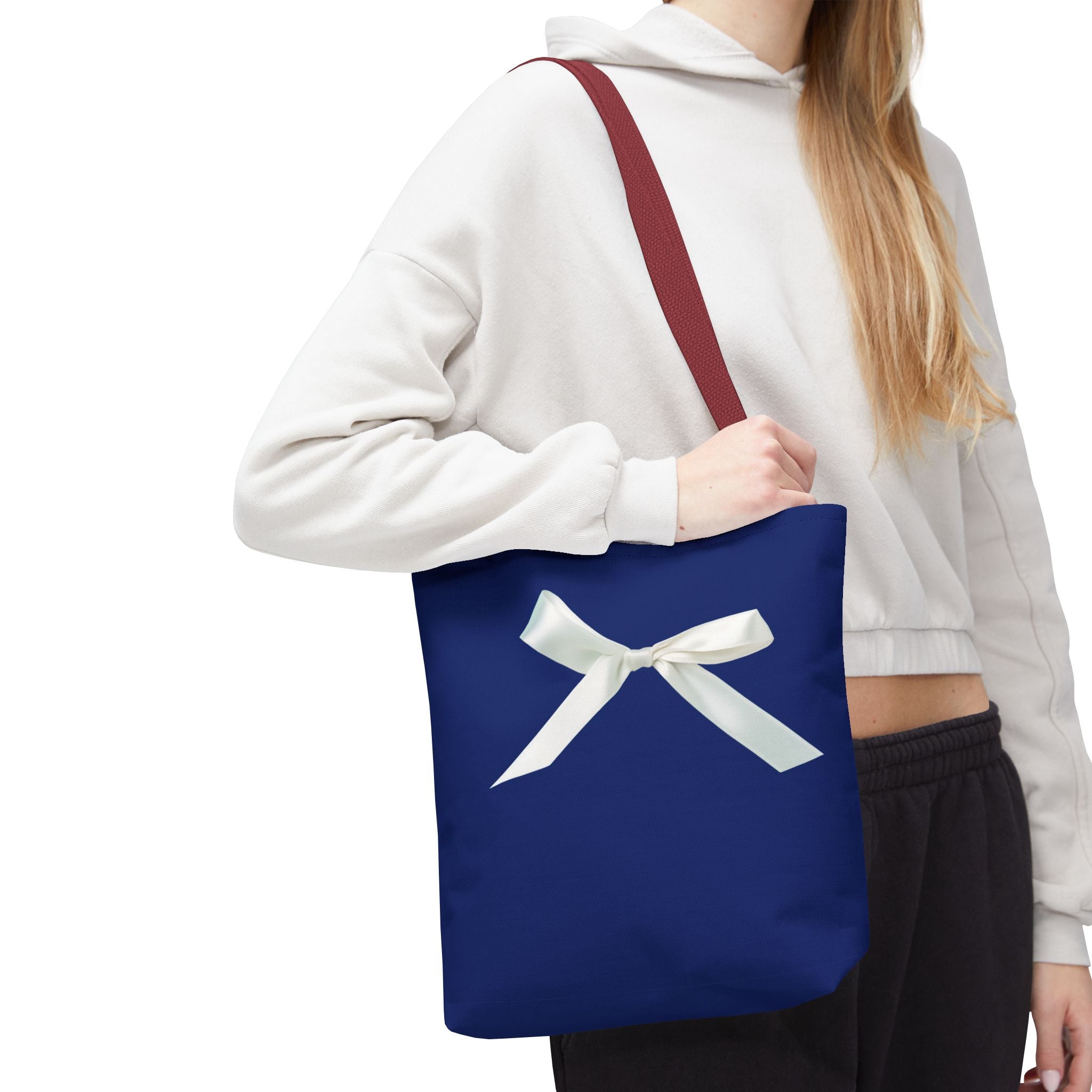Elegant Blue Tote Bag with White Bow, Stylish Carryall, Perfect Gift for Her, Bridesmaid Tote, Wedding Accessory, Everyday Use